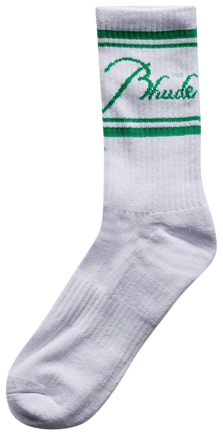 Buy Rhude Script Logo Sock 'White/Green' PS24SO06616433 WHGR GOAT