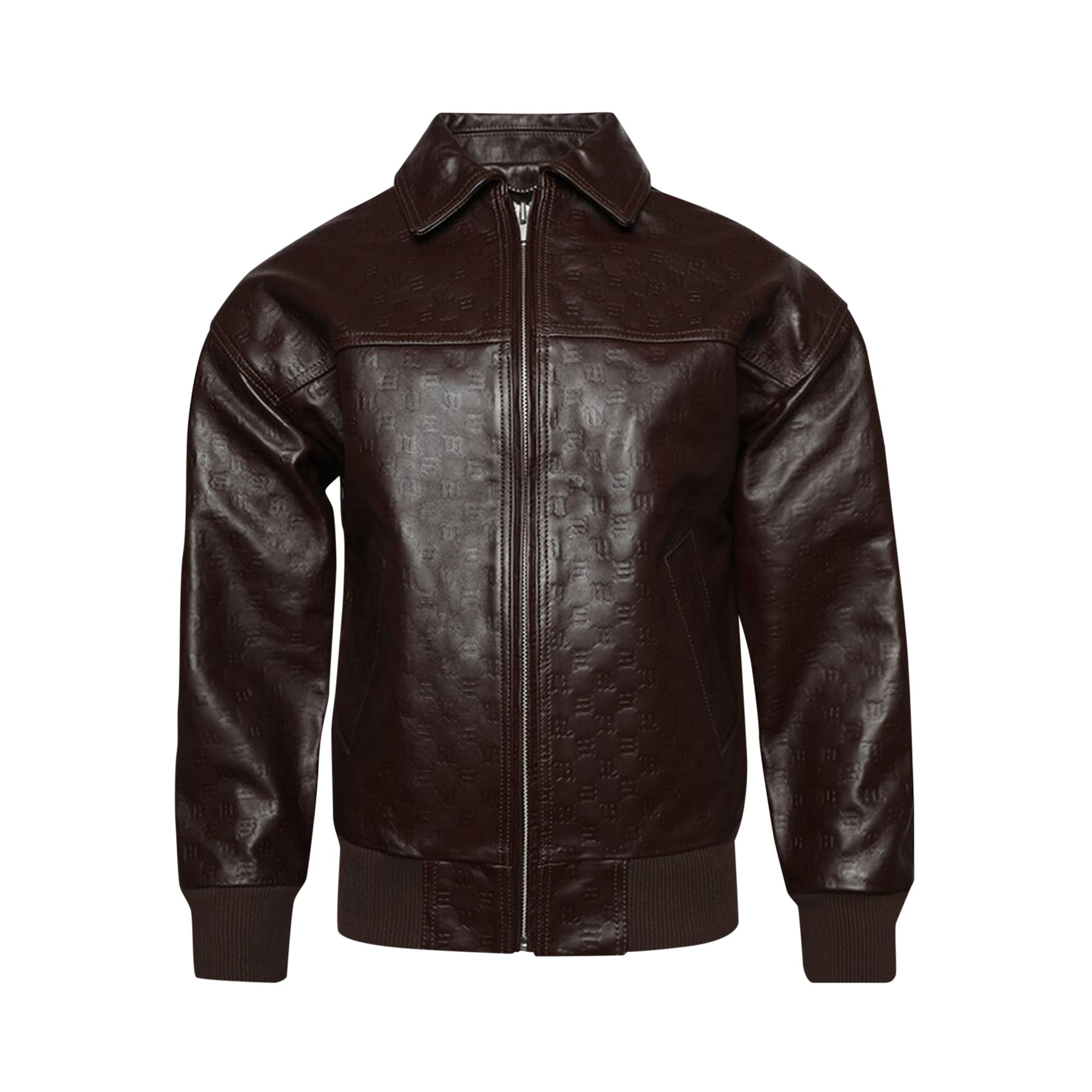 Pre-owned Misbhv Monogram Embossed Bandit Leather Jacket 'brown' | Men's Size Xl