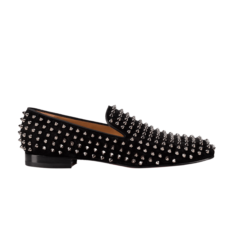 Buy Christian Louboutin Rollerboy Spikes Flat Veau Velours Black Dark Gun 1120153 B002 GOAT SA