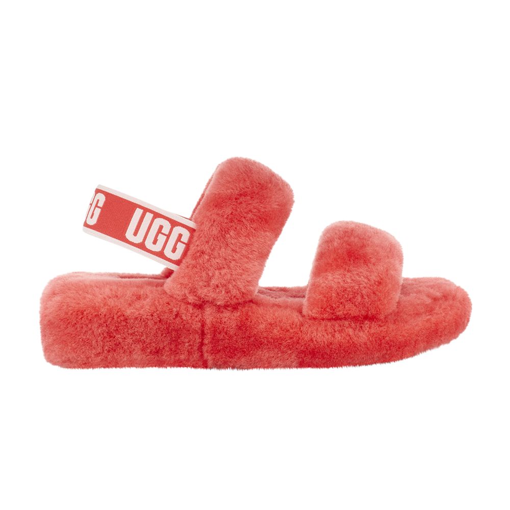 Pre-owned Ugg Wmns Oh Yeah Slide 'pop Coral' In Red