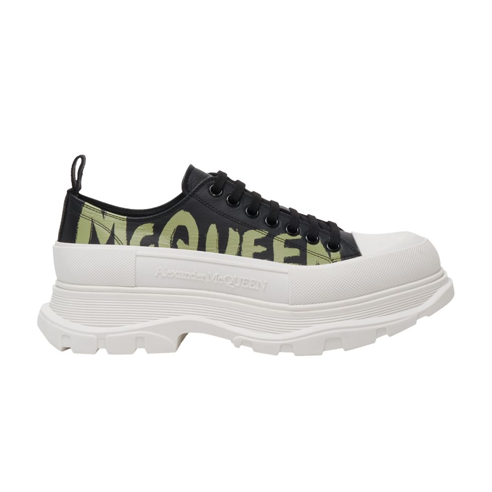 Pre-owned Alexander Mcqueen Tread Slick Lace Up 'graffiti Logo - Black Khaki' | Men's Size 4