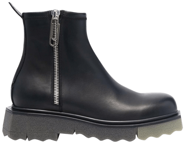 Off White Sponge Sole Leather Zip Boot Black Military Green