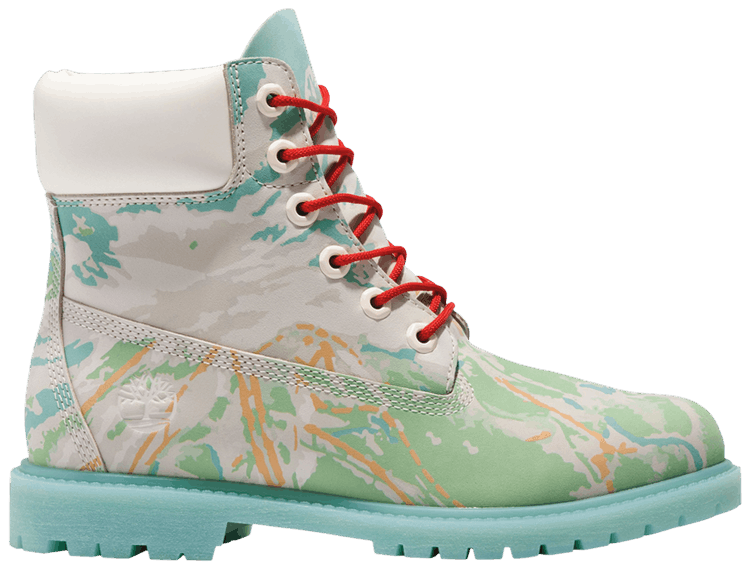 Timberland Wmns Ski School Heritage 6 Inch Boot Wide Trail Maps   Blue Green Nubuck