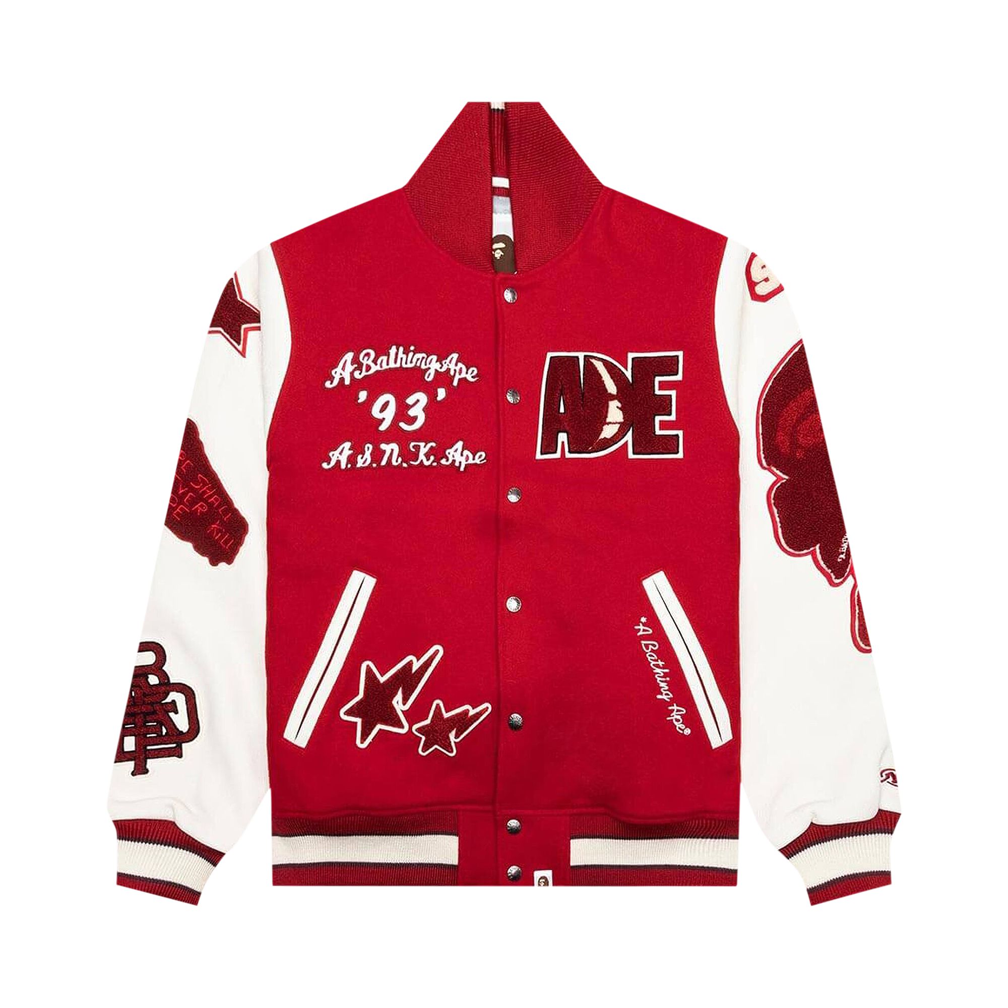 BAPE Multi Motif Varsity Jacket 'Red' | Men's Size L