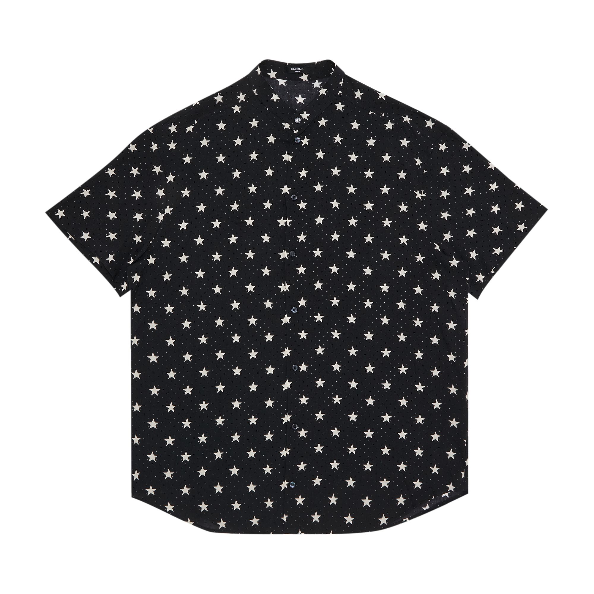 Pre-owned Balmain Short-sleeve Stars Print Shirt 'black/ivory' | Men's Size 40