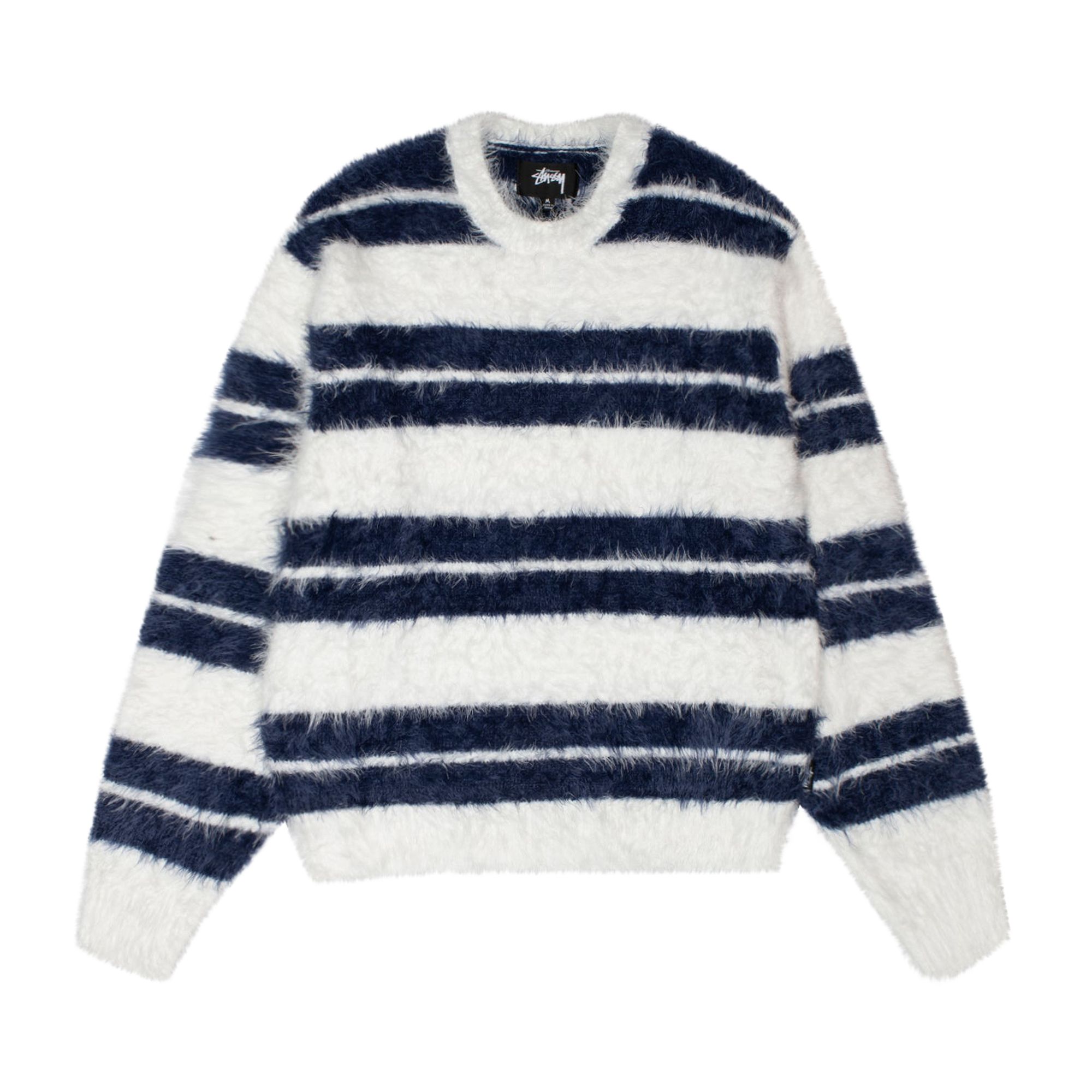 Stussy Hairy Stripe Crew Sweater 'Ivory/Navy' | White | Men's Size L
