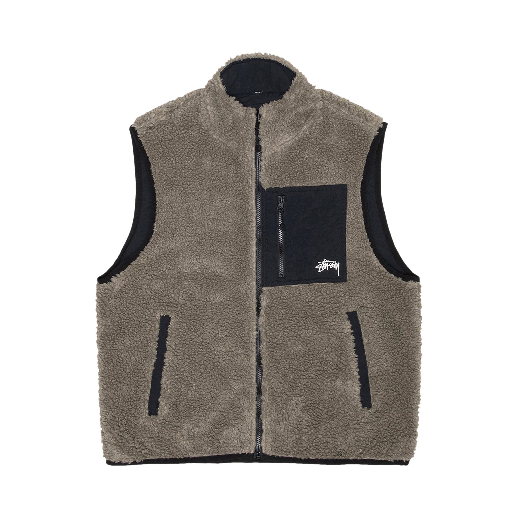 Pre-owned Stussy Sherpa Reversible Vest 'stone' In Multi-color