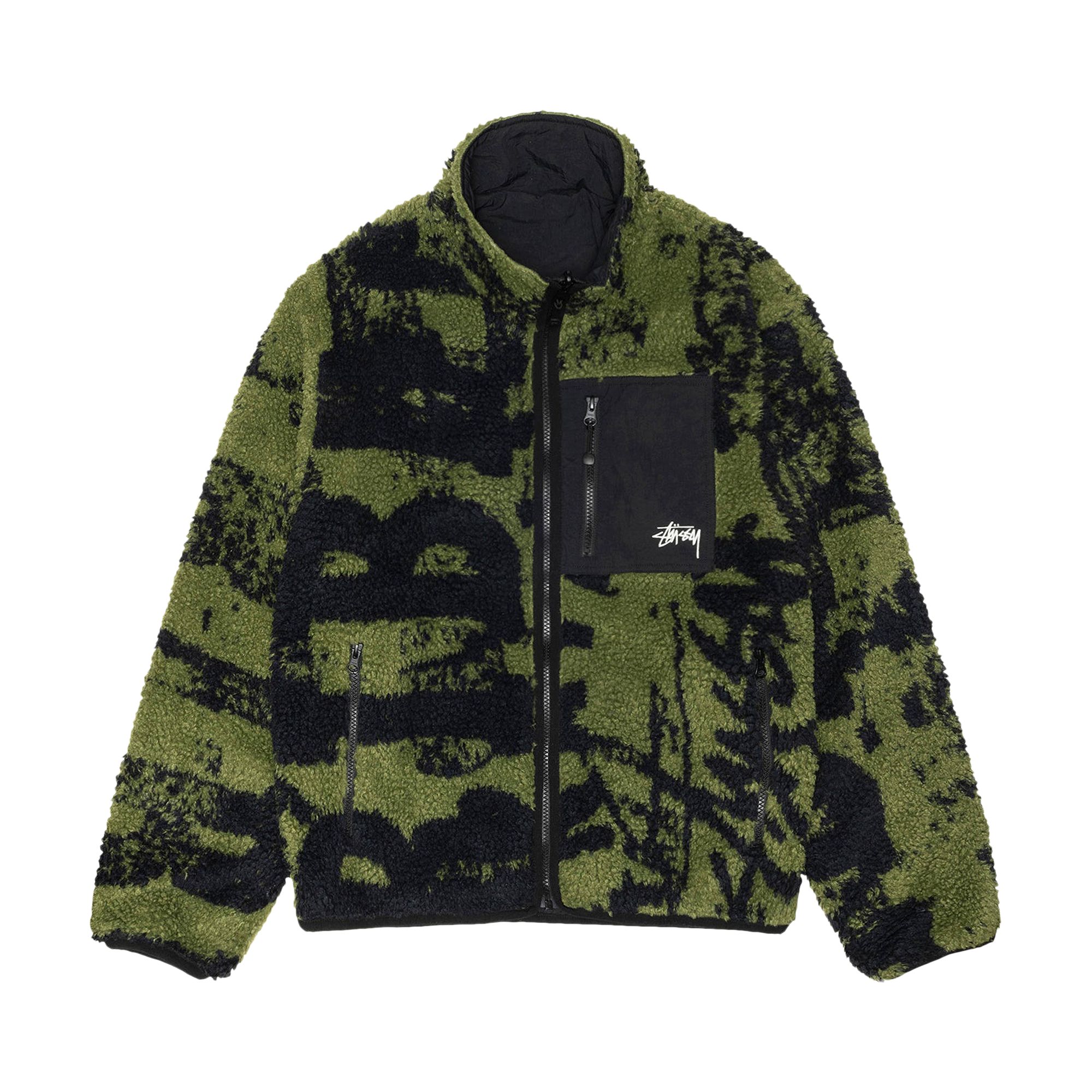 Stussy Sherpa Reversible Printed Jacket 'Green' | Multi-Color | Men's Size M