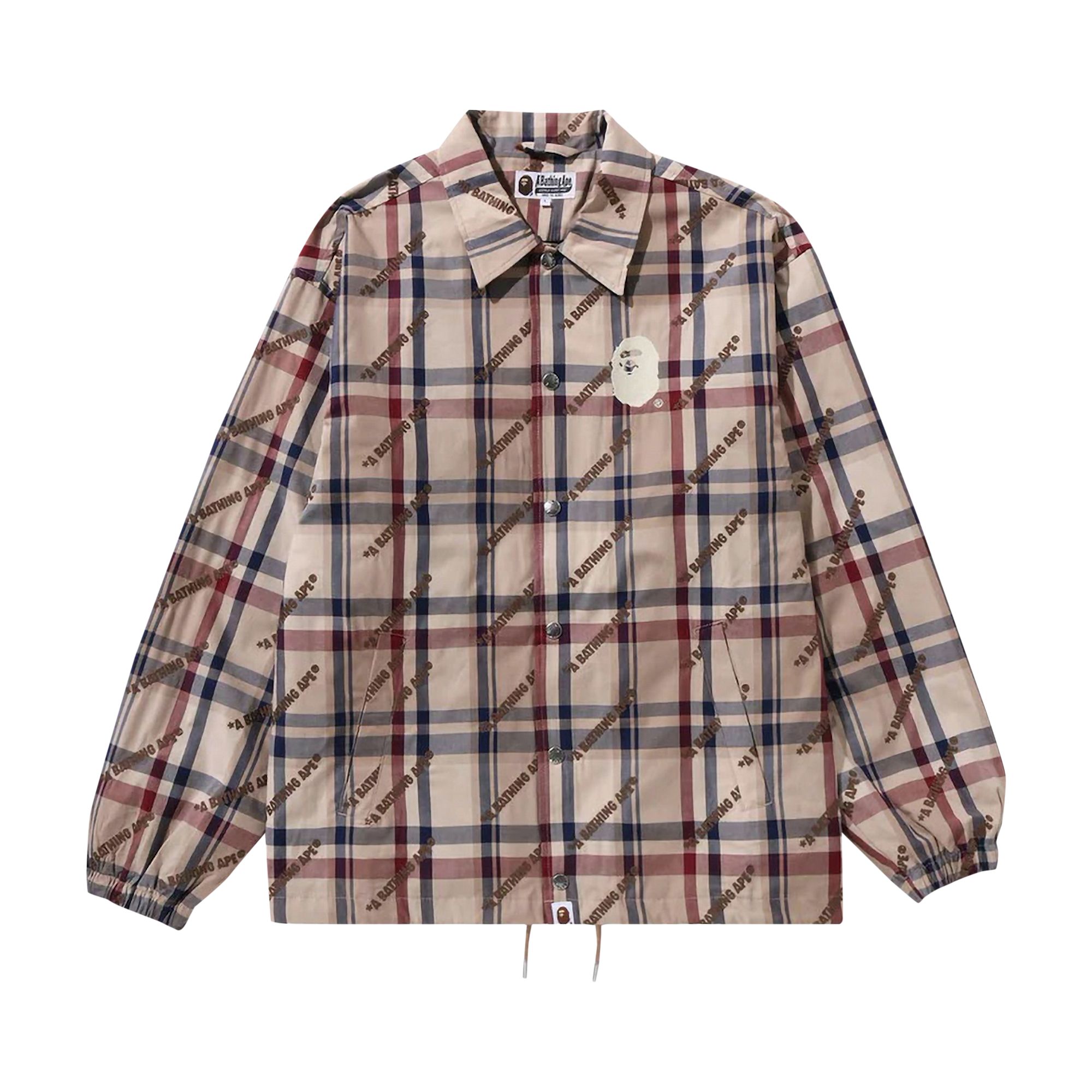 BAPE Logo Check Pattern Coach Jacket 'Beige' | Cream | Men's Size 2XL