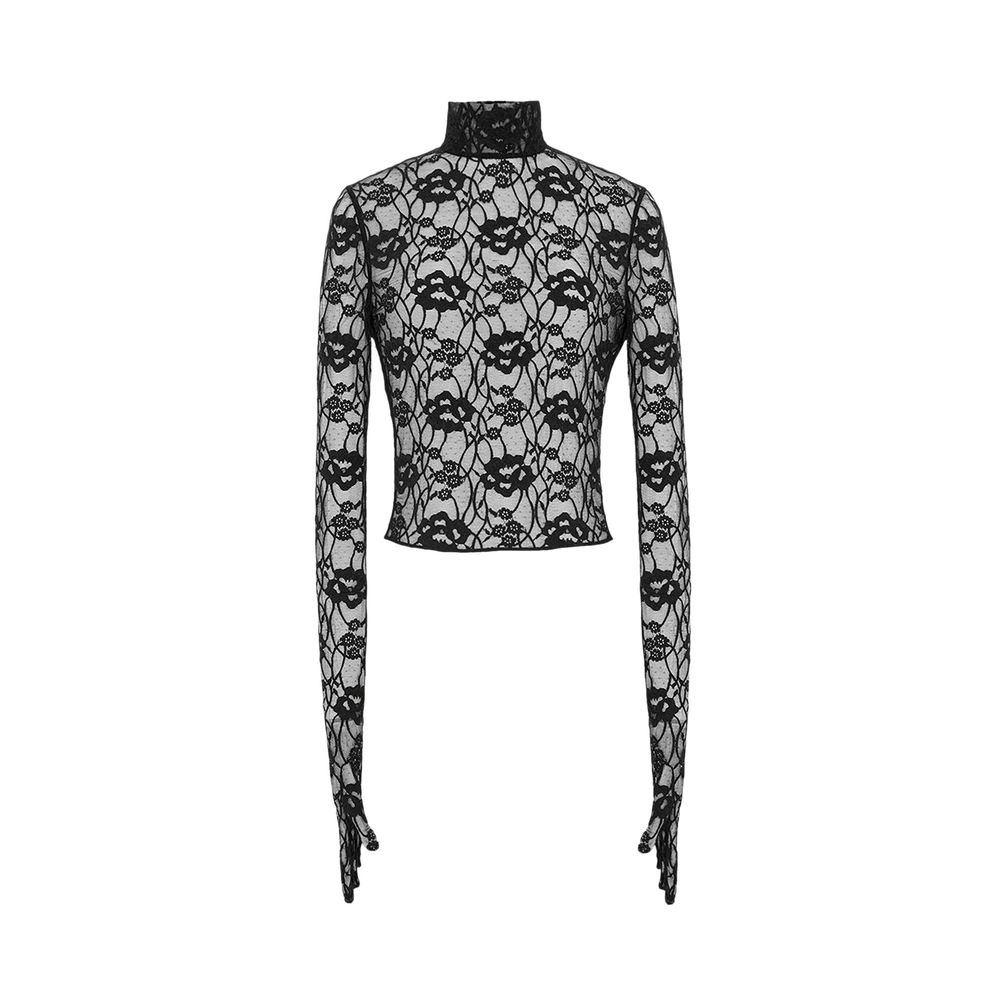 Pre-owned Saint Laurent Floral Jacquard Point D'esprit Tulle Blouse 'black' | Women's Size 38