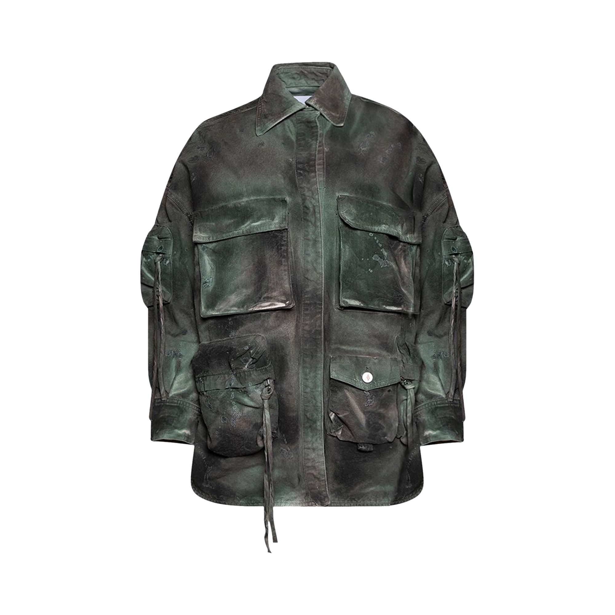 Pre-owned Attico The Fern Short Coat 'stained Green Camo' | Women's Size 38
