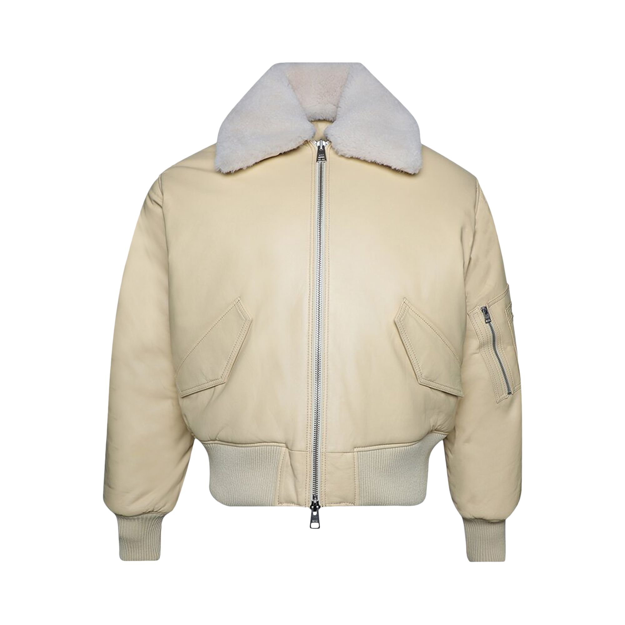 Pre-owned Ami Alexandre Mattiussi Ami Leather Bomber Jacket 'vanilla Cream' In White