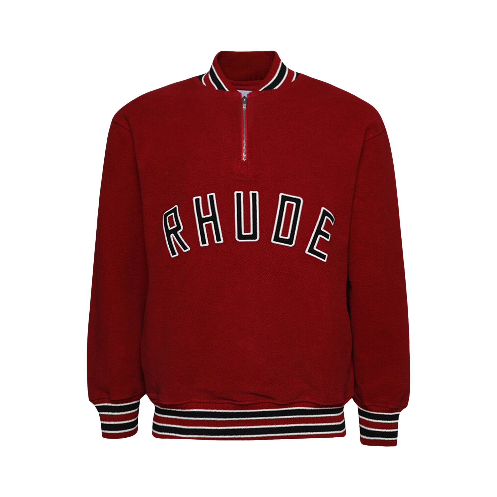 Pre-owned Rhude Quarter Zip Varsity Jacket 'vintage Red'