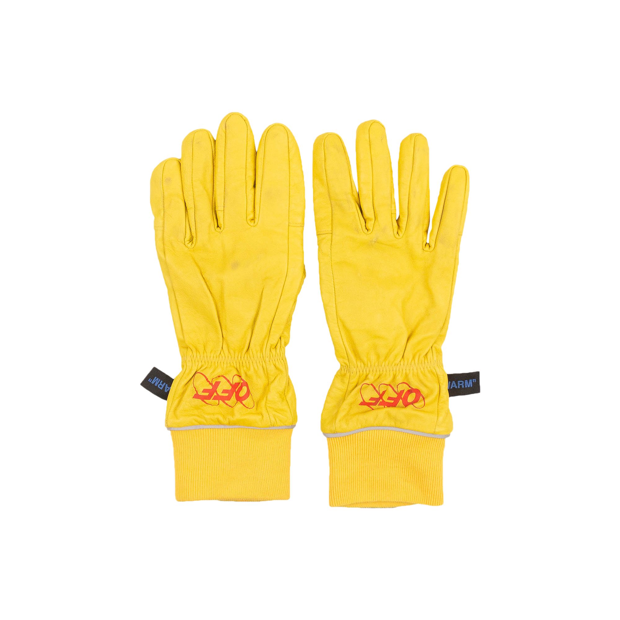 Pre-owned Off-white Logo Gloves 'yellow/red' | Men's Size 10