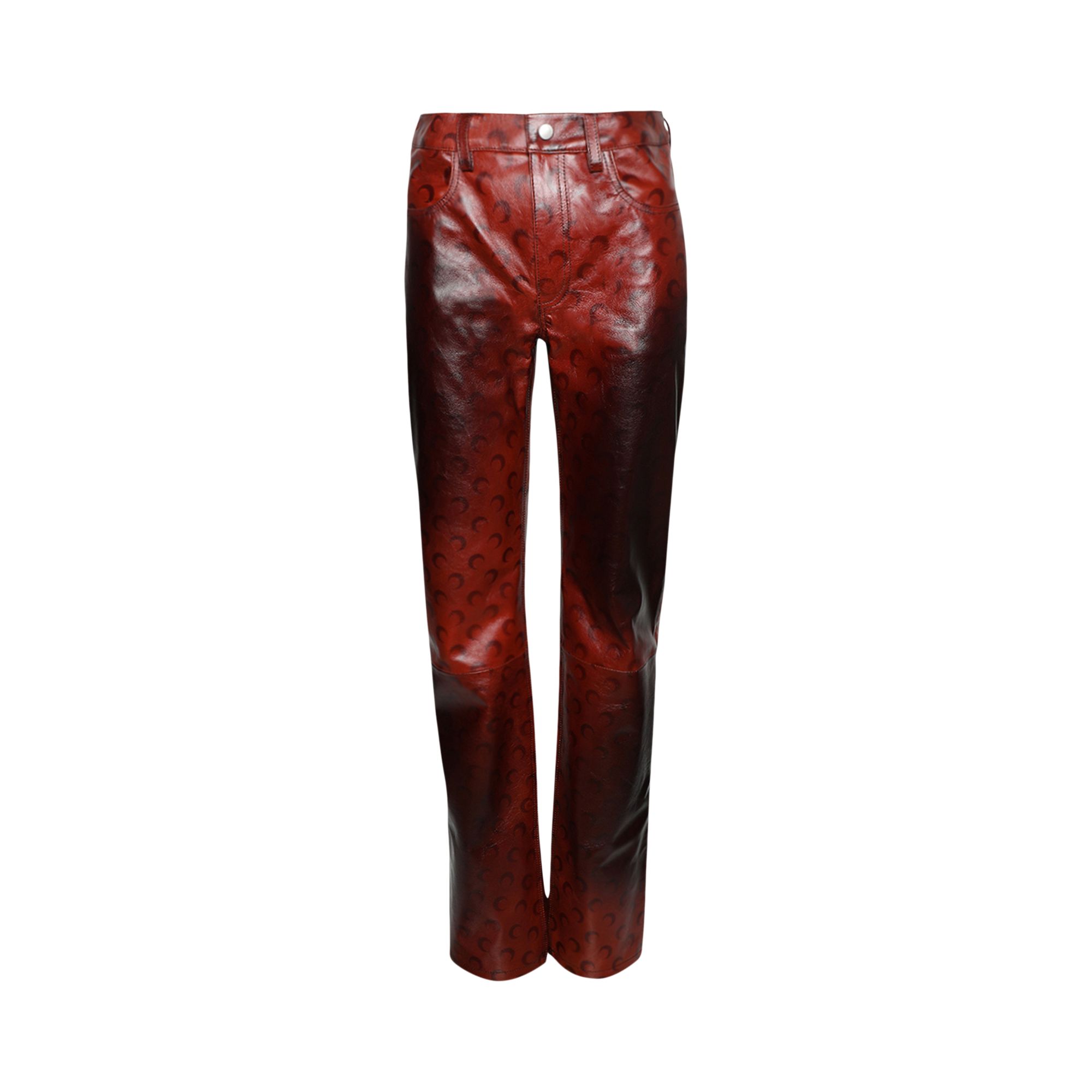 Pre-owned Marine Serre Airbrushed Crafted Leather Straight Leg Pants 'orange' | Women's Size 34