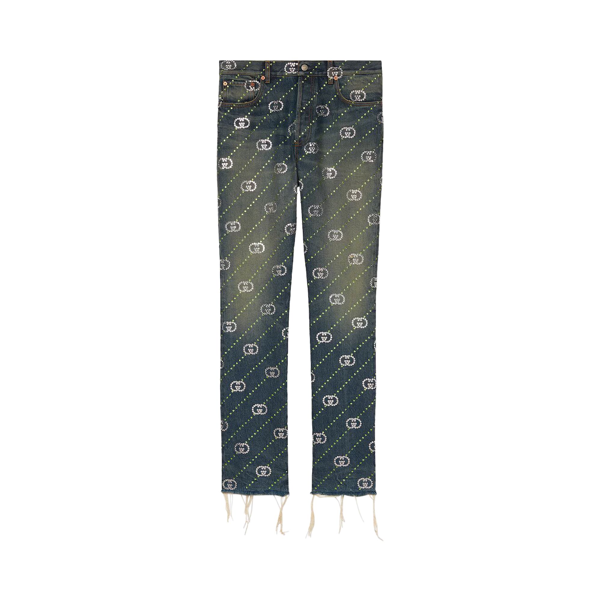 Pre-owned Gucci Crystal Interlocking G Denim Pant 'blue/mix'