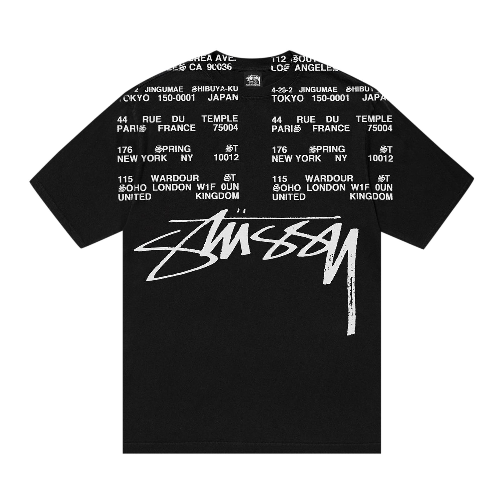 Stussy Locations Tee Pigment Dyed 'Black' | Men's Size 2XL
