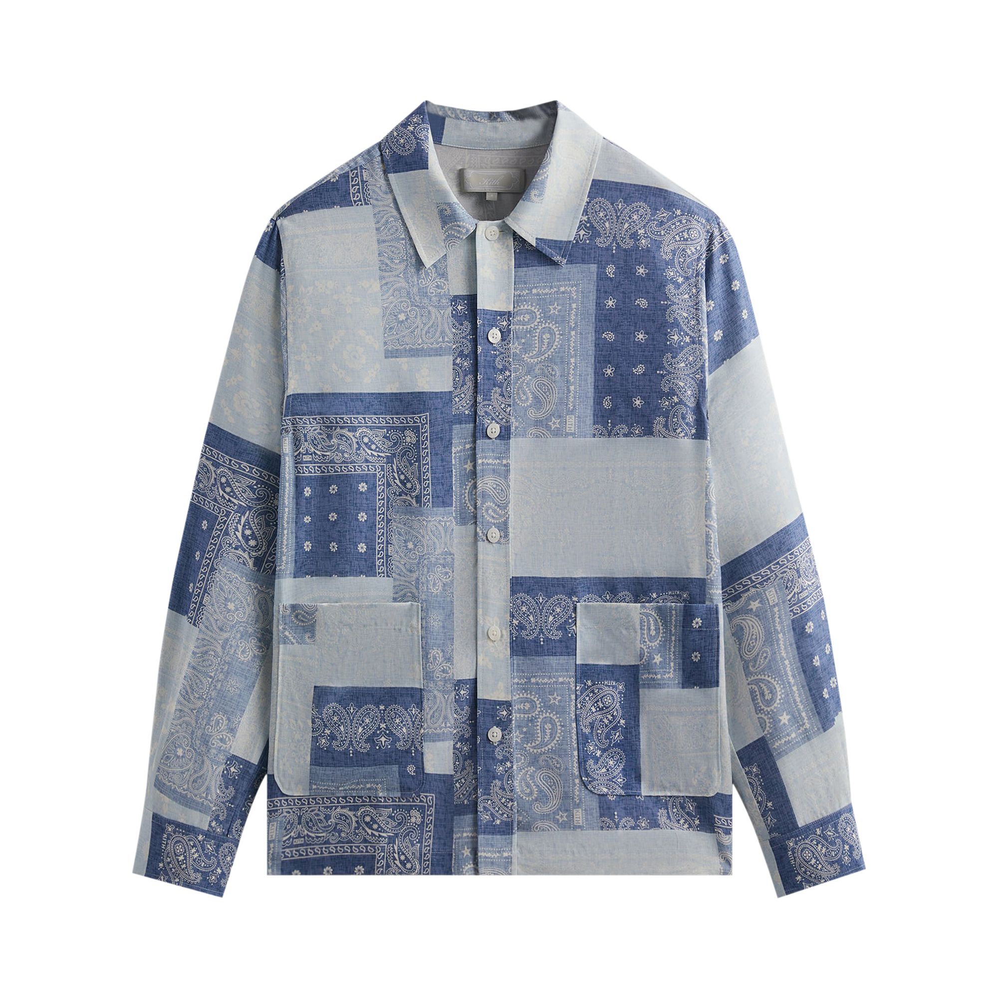 Kith Washed Paisley Long-Sleeve Boxy Collared Overshirt 'Light Indigo' | Blue | Men's Size 2XL