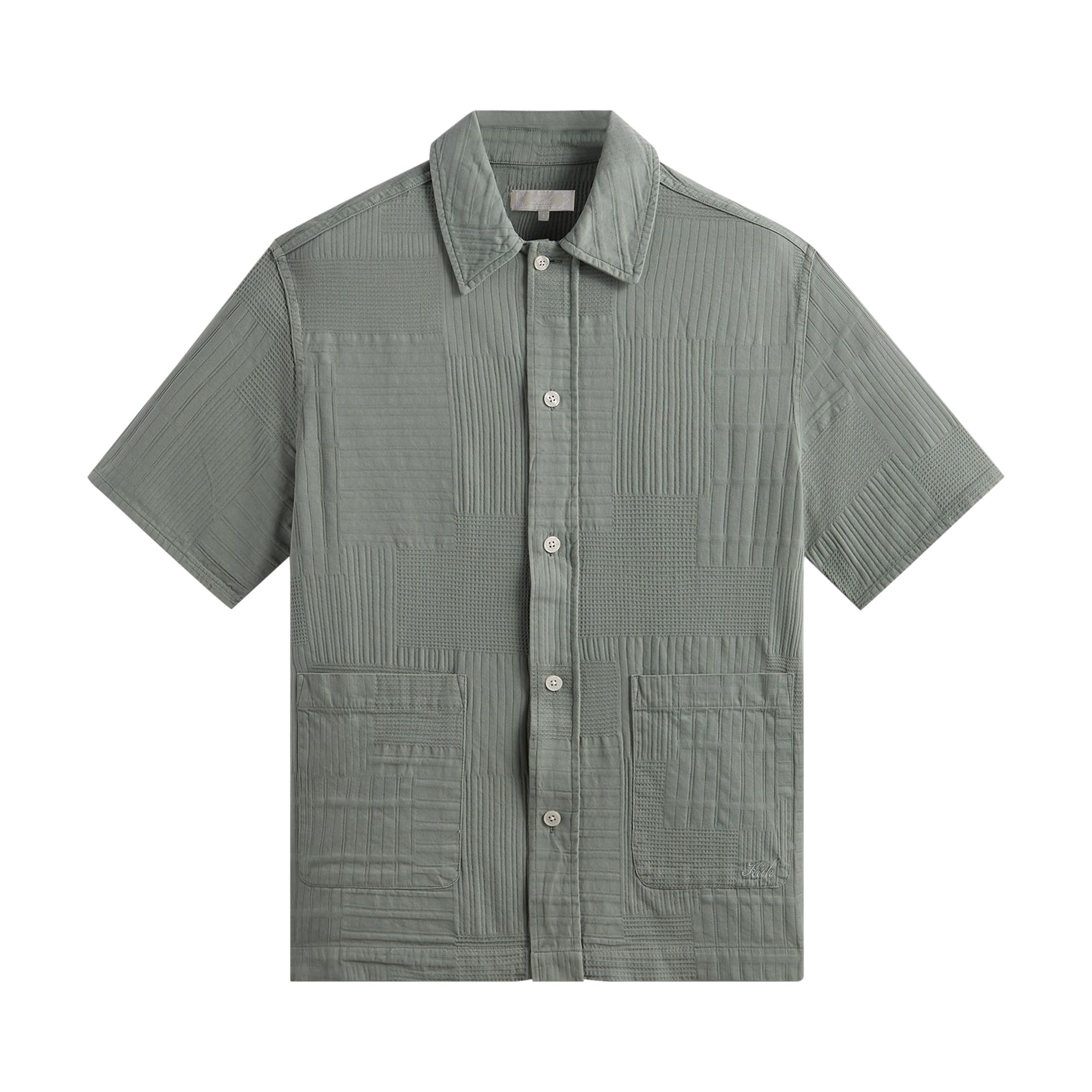 Pre-owned Kith Overdyed Patchwork Boxy Collared Overshirt 'reverie' In Green