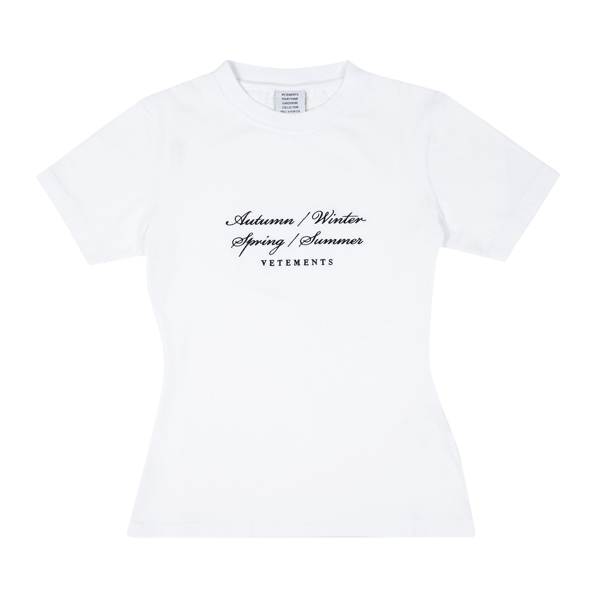 Pre-owned Vetements 4 Seasons Embroidered Logo Fitted T-shirt 'white' | Women's Size S