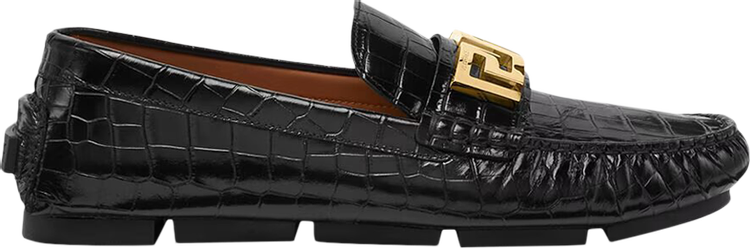 Versace Greca Loafer Croc   Black Gold