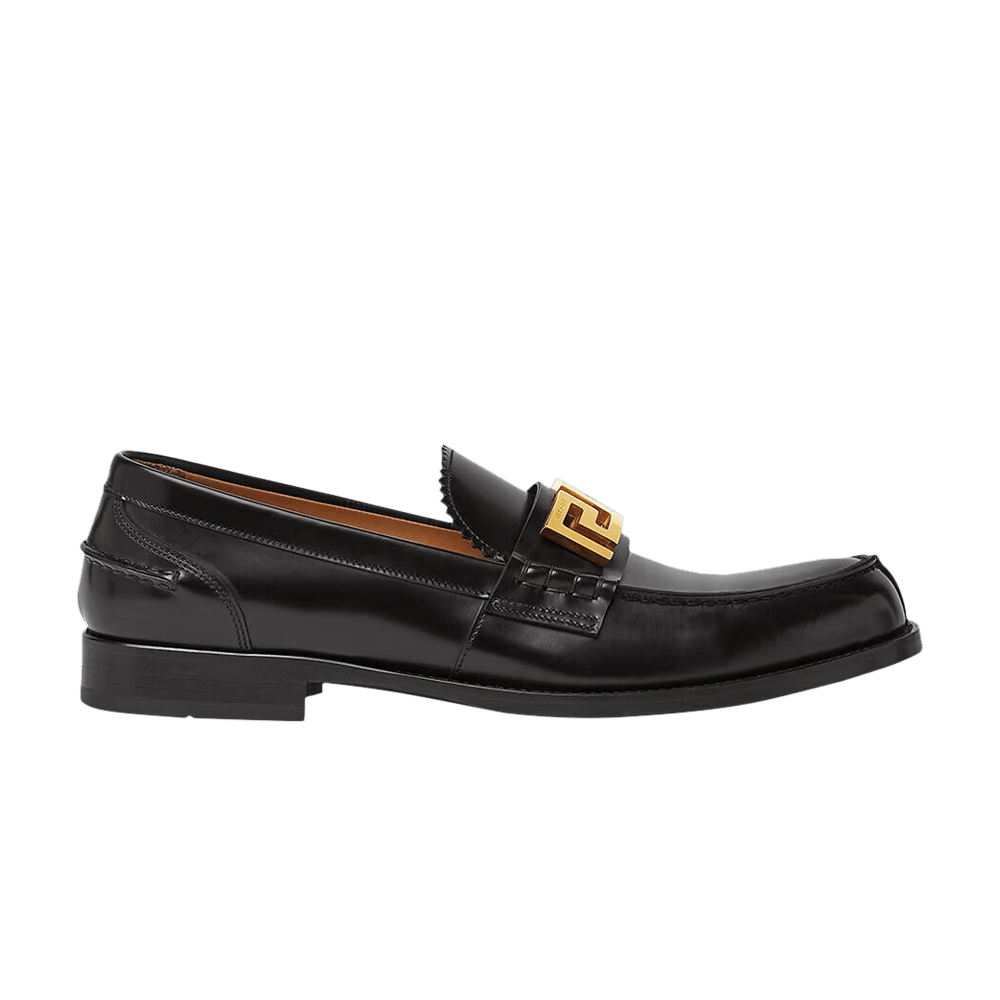 white and gold versace loafers