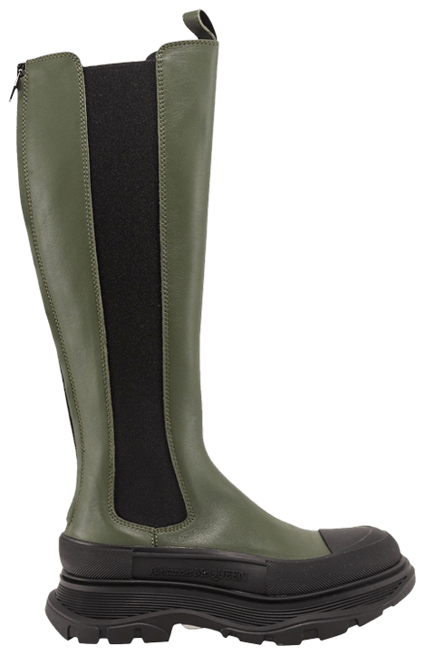 Alexander McQueen Wmns Tread Slick Knee High Boot Khaki Black
