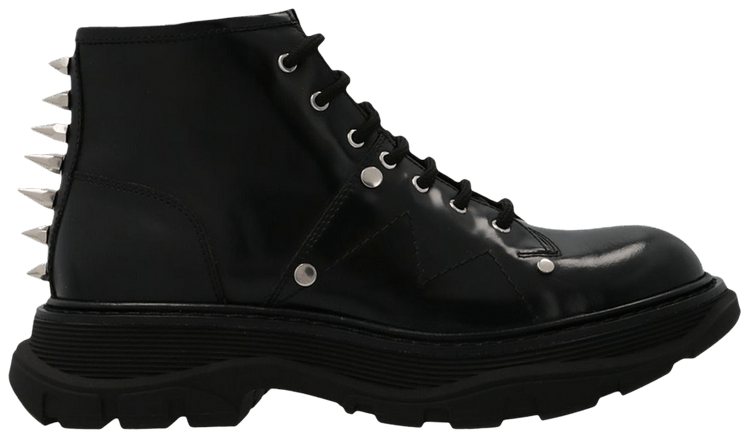 Alexander McQueen Wmns Tread Slick Lace Up Boot Black Spikes