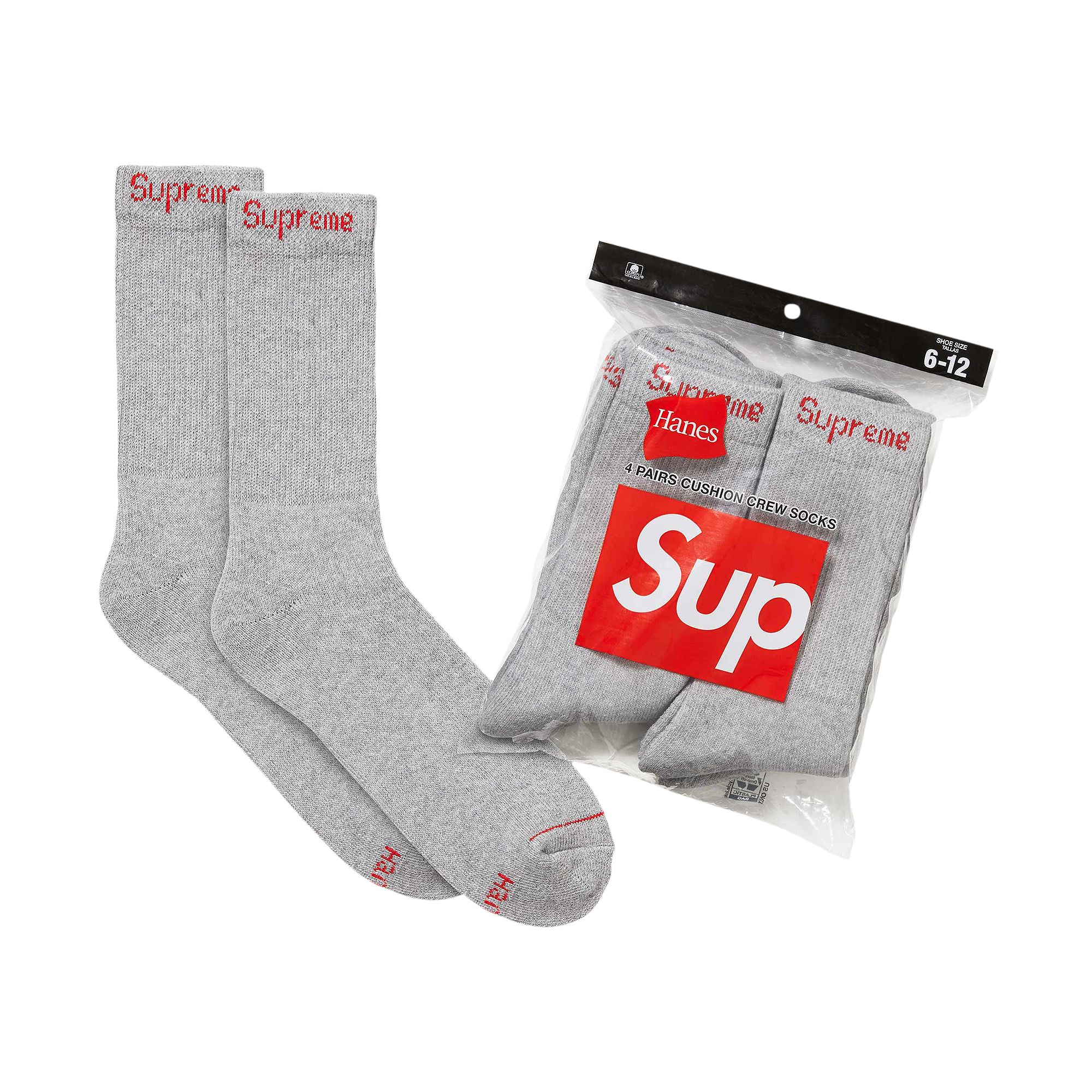 Pre-owned Supreme X Hanes Crew Socks (4 Pack) 'heather Grey'