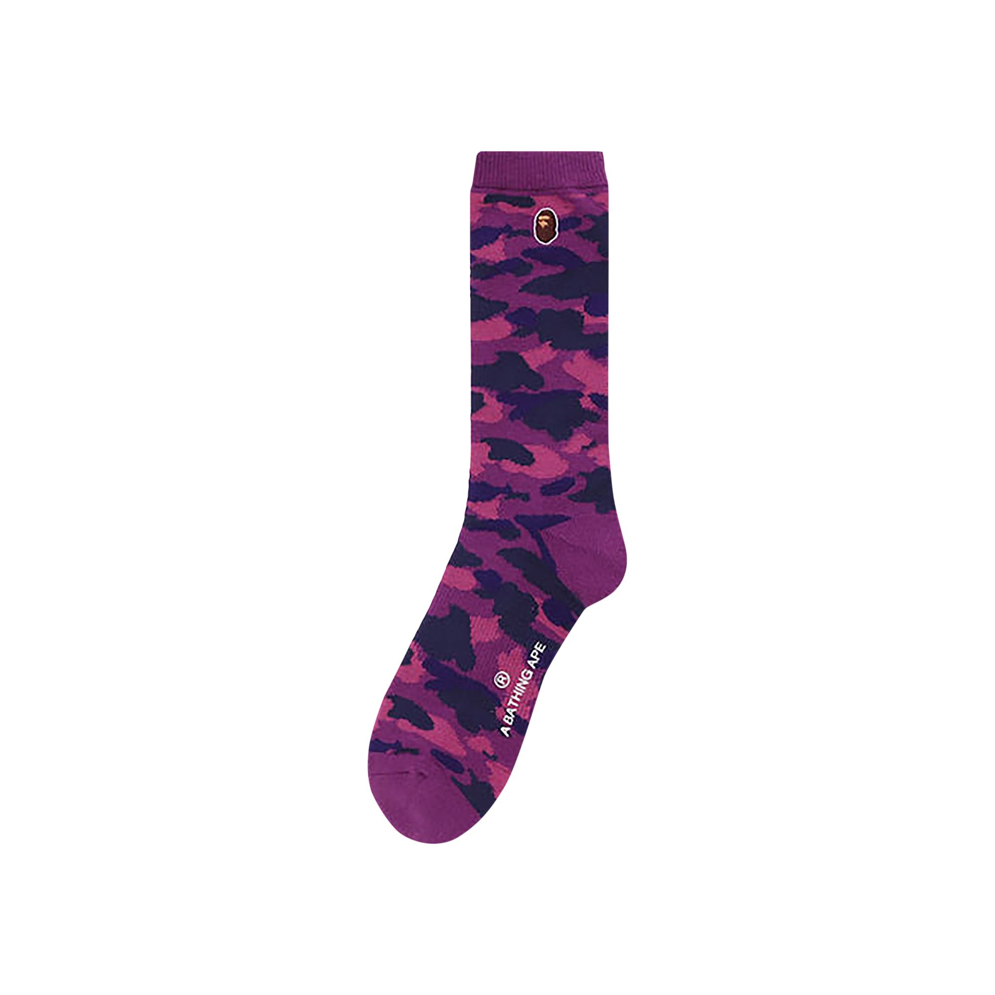 Pre-owned Bape Color Camo Ape Head One Point Socks 'purple'
