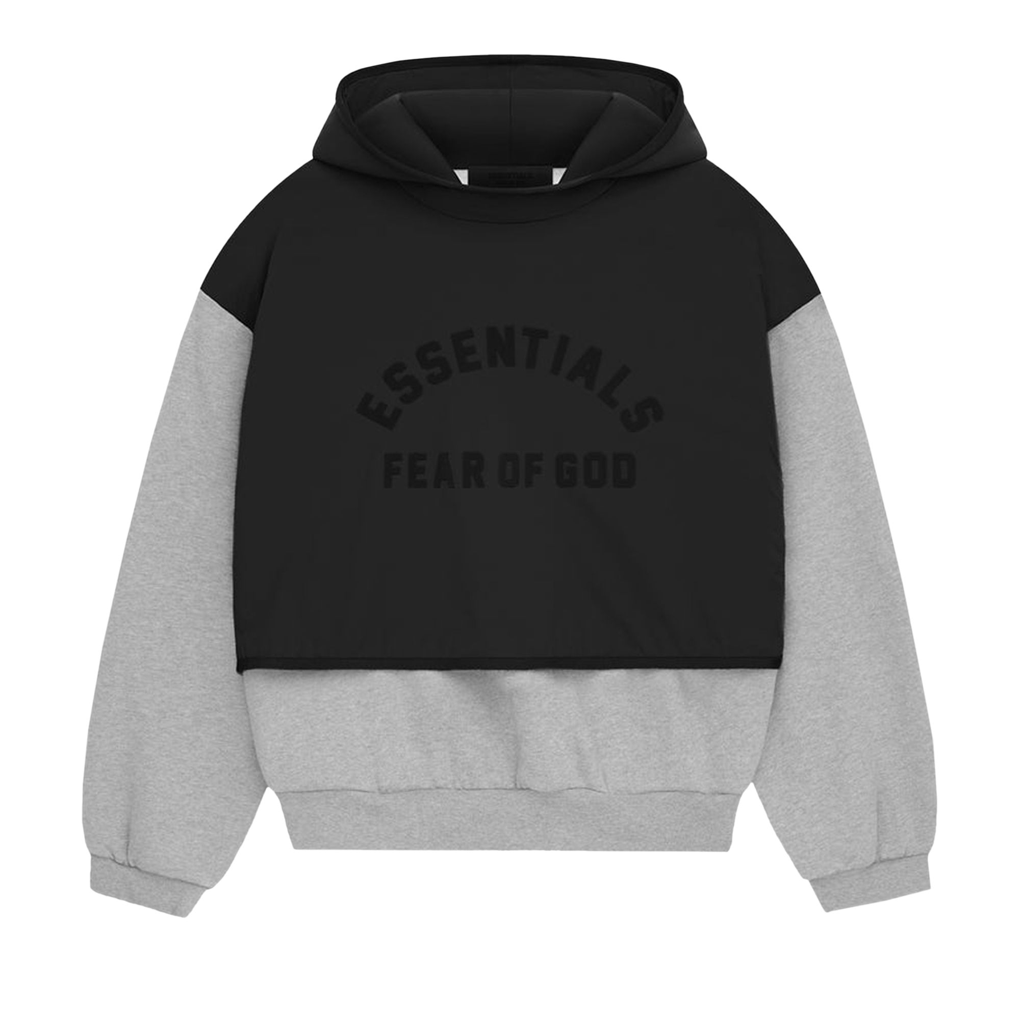 Pre-owned Essentials Fear Of God Nylon Fleece Hooded Sweater 'light Heather Grey/jet Black' In Multi-color