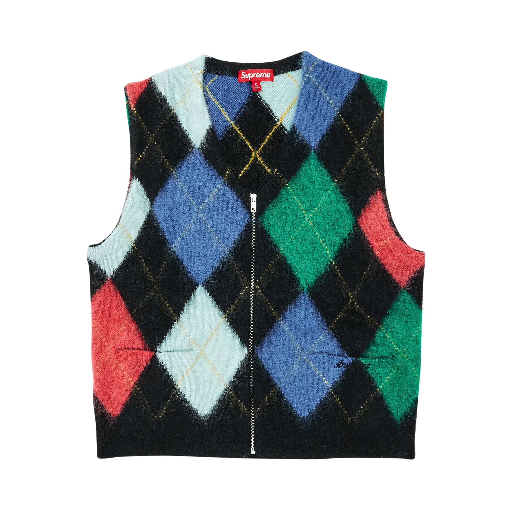 Supreme Brushed Argyle Zip Up Vest 'Black' | Men's Size L