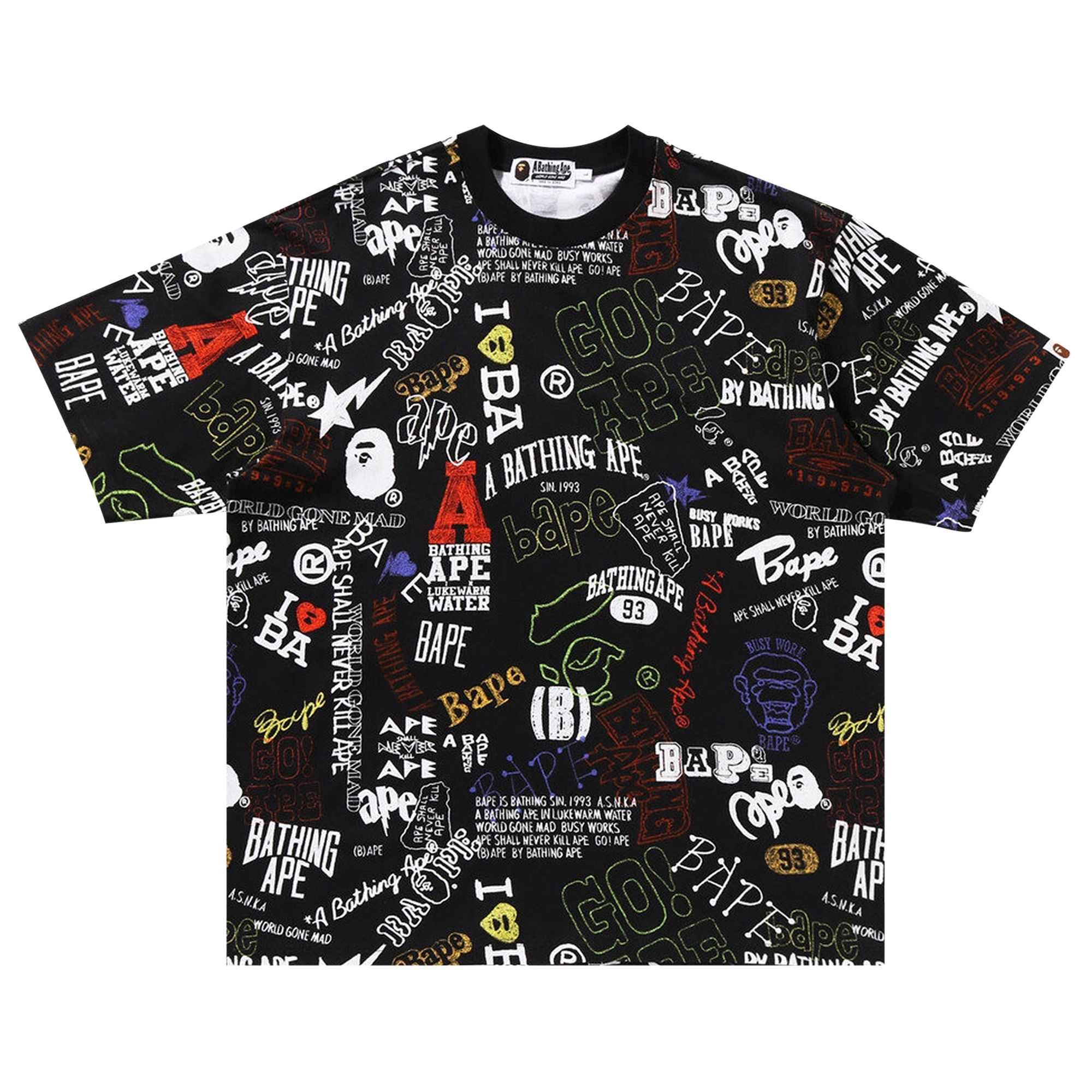 Pre-owned Bape Hand Draw Pattern Relaxed Fit Tee 'black'