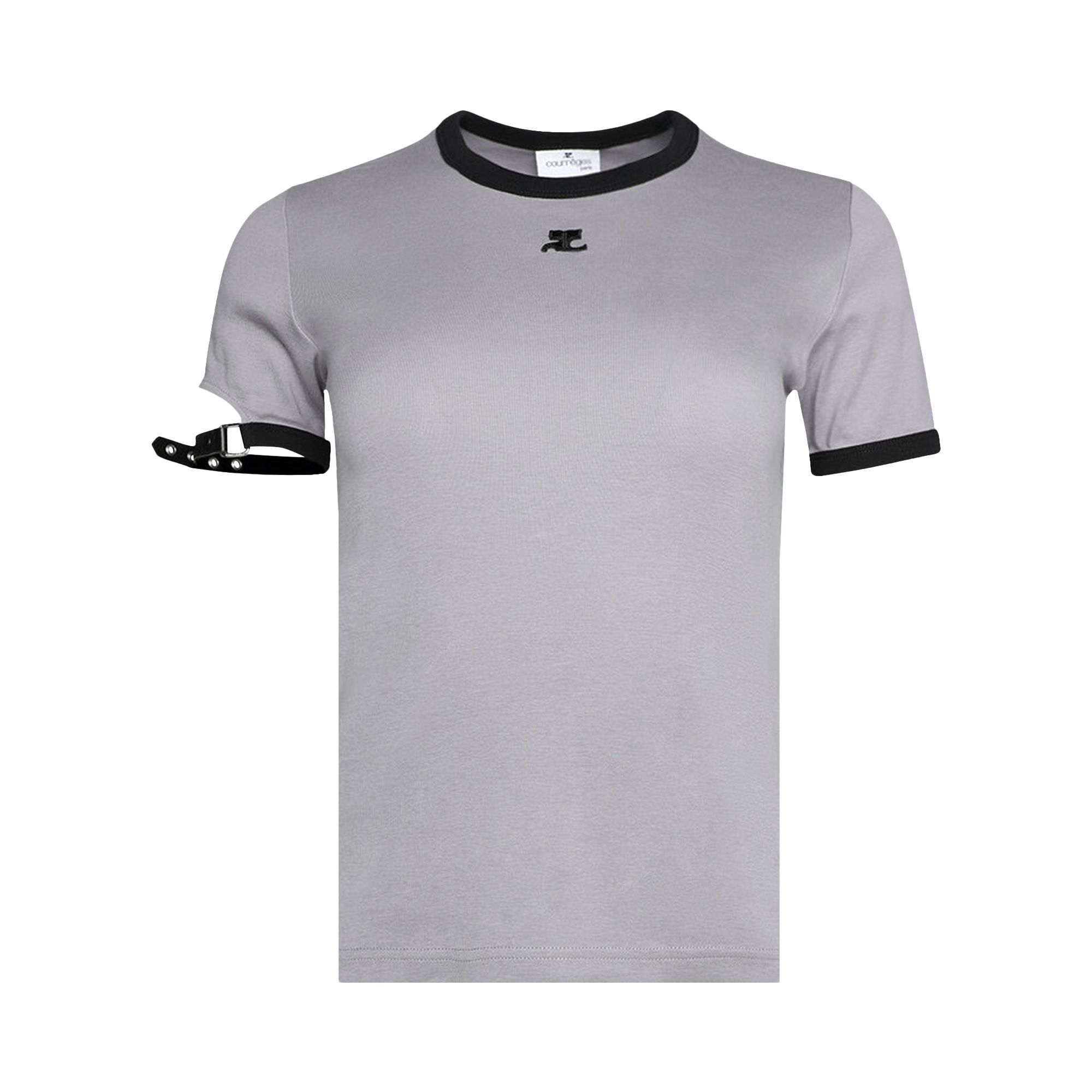 Courrèges Buckle Contrast T-Shirt 'Smocked Grey/Black' | Women's Size M