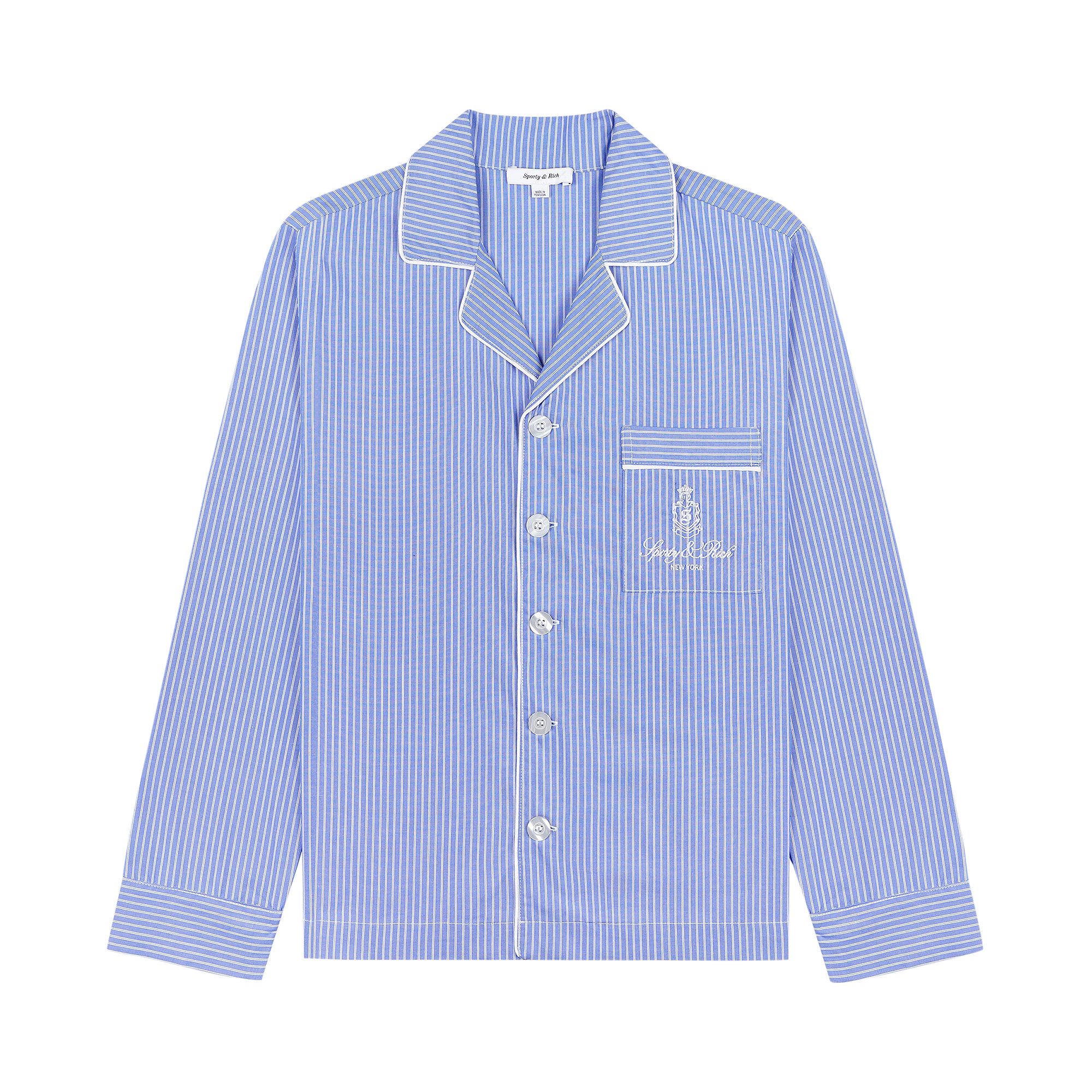 Pre-owned Sporty And Rich Sporty & Rich Vendome Pyjama Shirt 'blue Striped/white' | Women's Size M