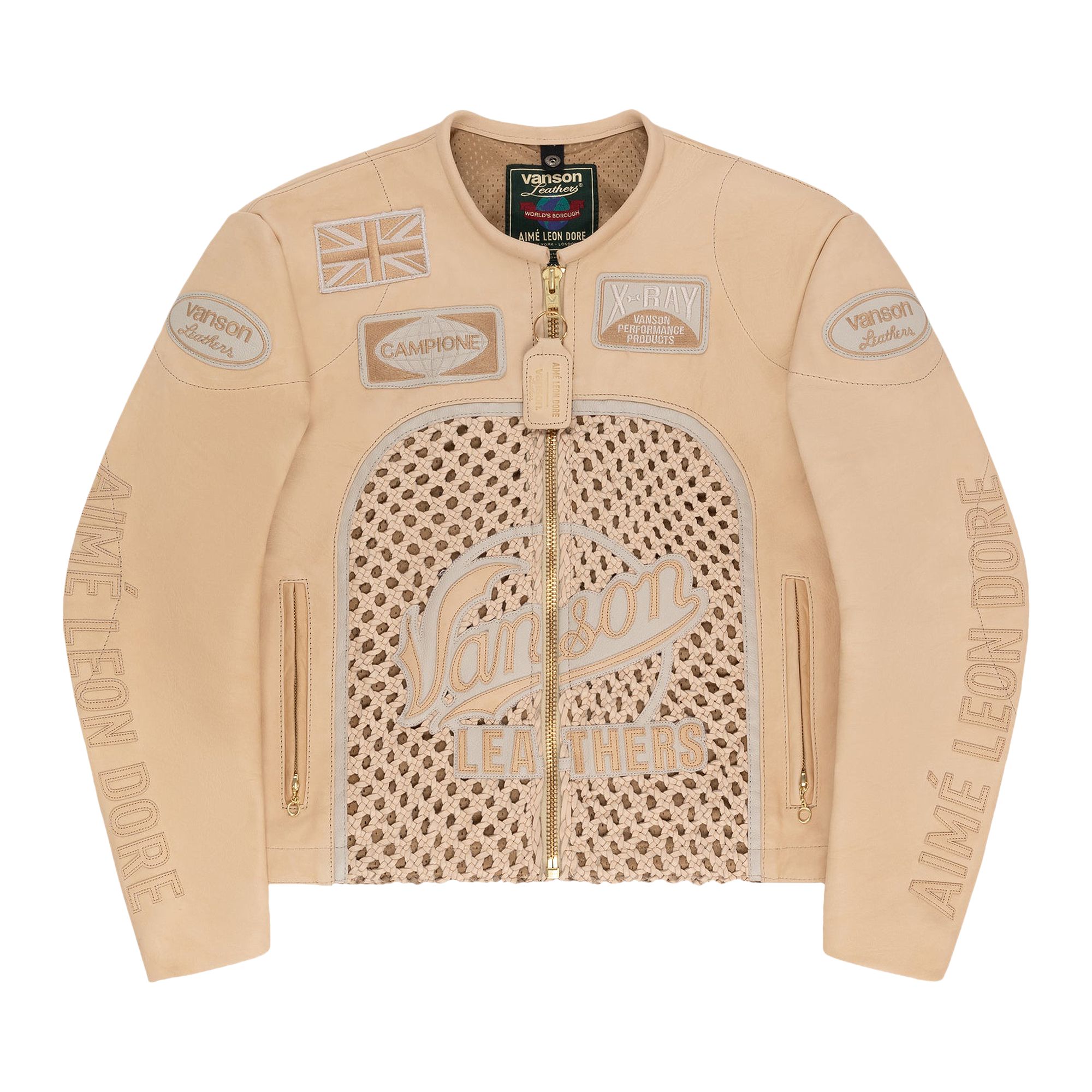 Pre-owned Aimé Leon Dore X Vanson Raffia Leather Jacket 'bone' | Cream | Men's Size L
