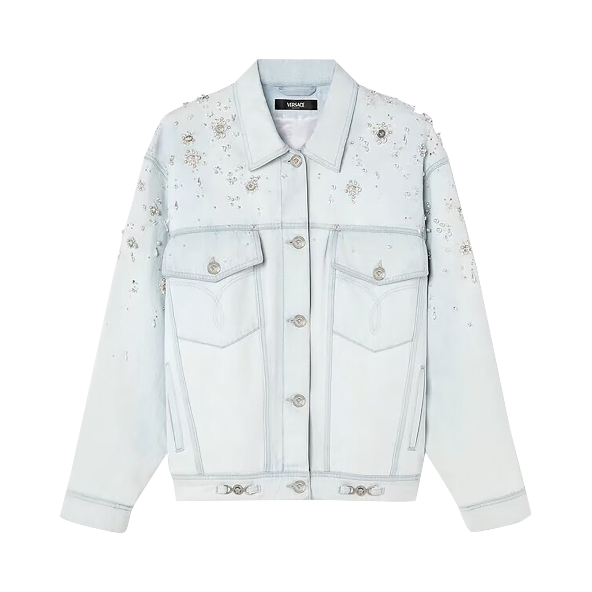 Pre-owned Versace Embroidered Denim Jacket 'light Blue Ice' | Women's Size 40
