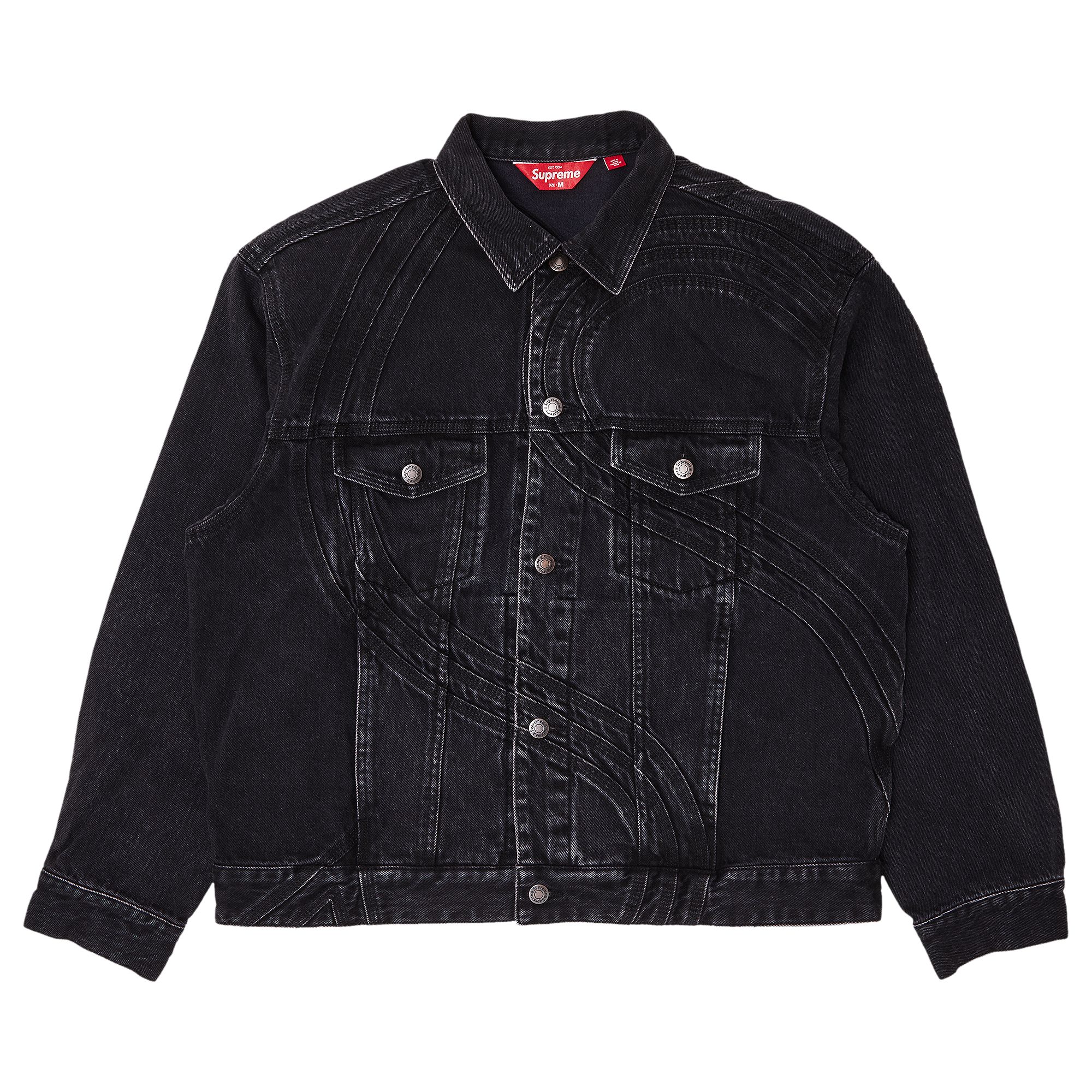 Supreme S Logo Denim Trucker Jacket 'Washed Black' | Men's Size S