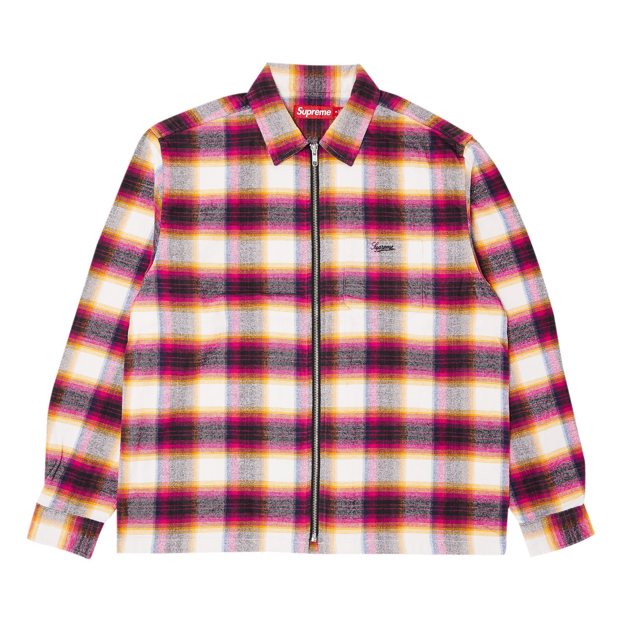 Supreme Shadow Plaid Flannel Zip Up Shirt 'White' | Multi-Color | Men's Size L