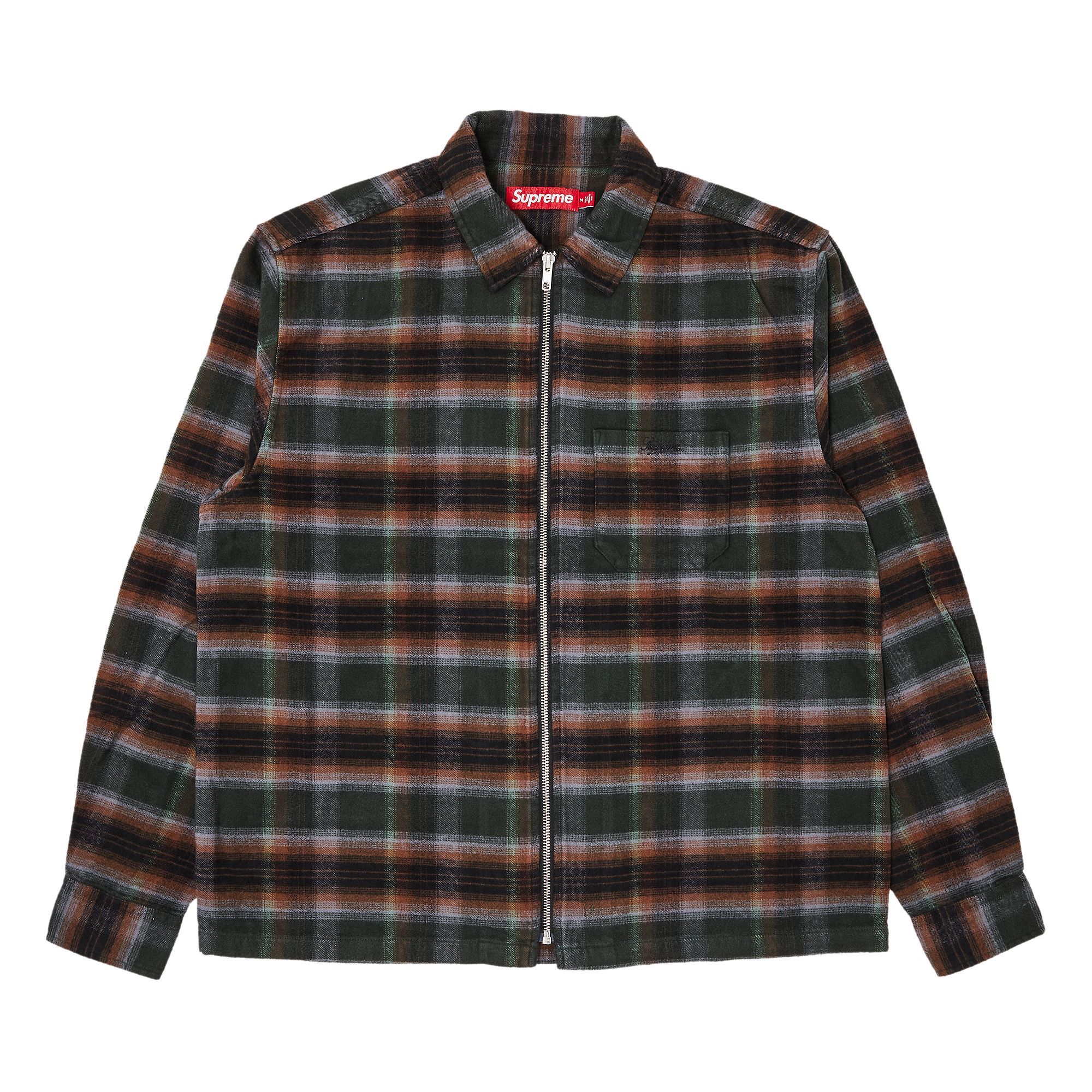 Supreme Shadow Plaid Flannel Zip Up Shirt 'Green' | Men's Size L