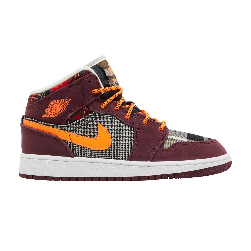 Pre-owned Air Jordan 1 Mid Se Gs 'plaid' | Red | Kid's Size 6.5
