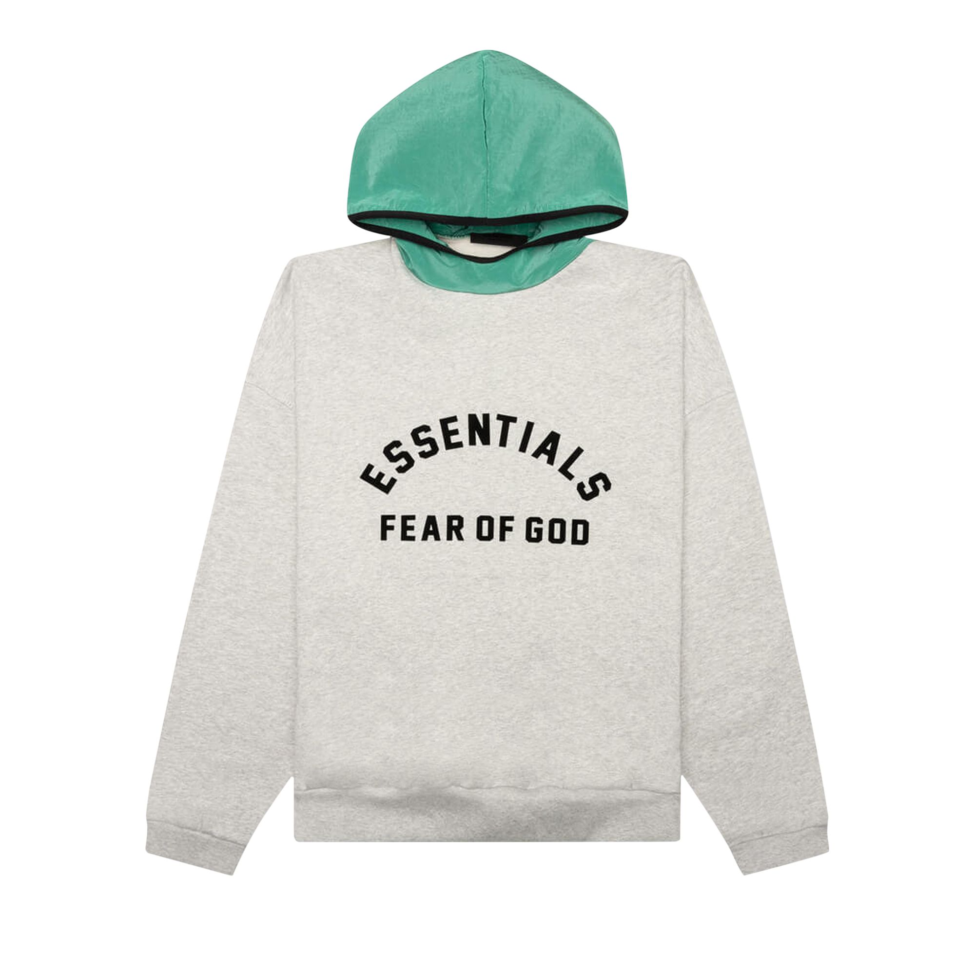 Fear of God Essentials Nylon Fleece Hoodie 'Light Heather Grey/Mint Leaf' | Men's Size 2XL