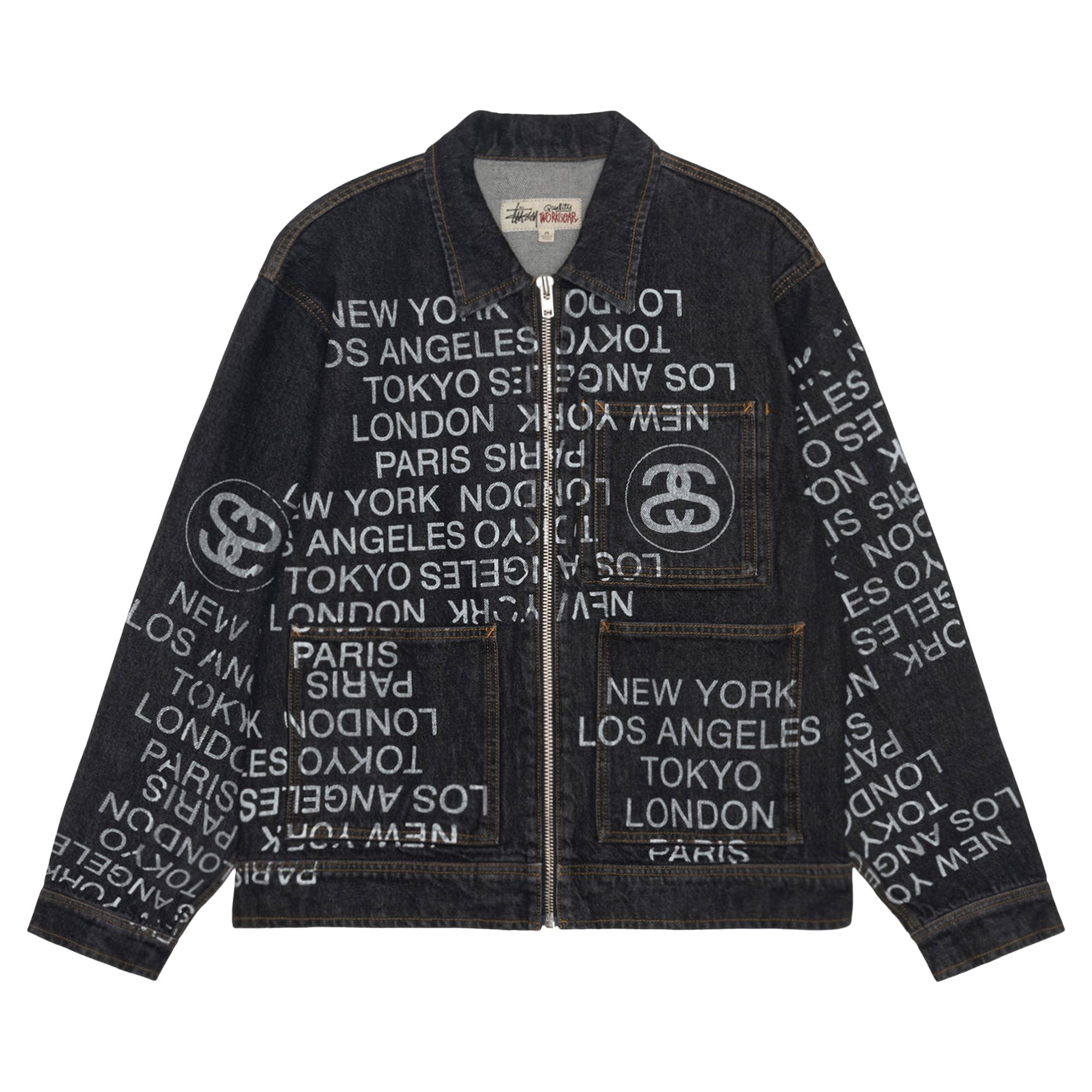 Stussy City Link Denim Zip Work Jacket 'Washed Black' | Men's Size M