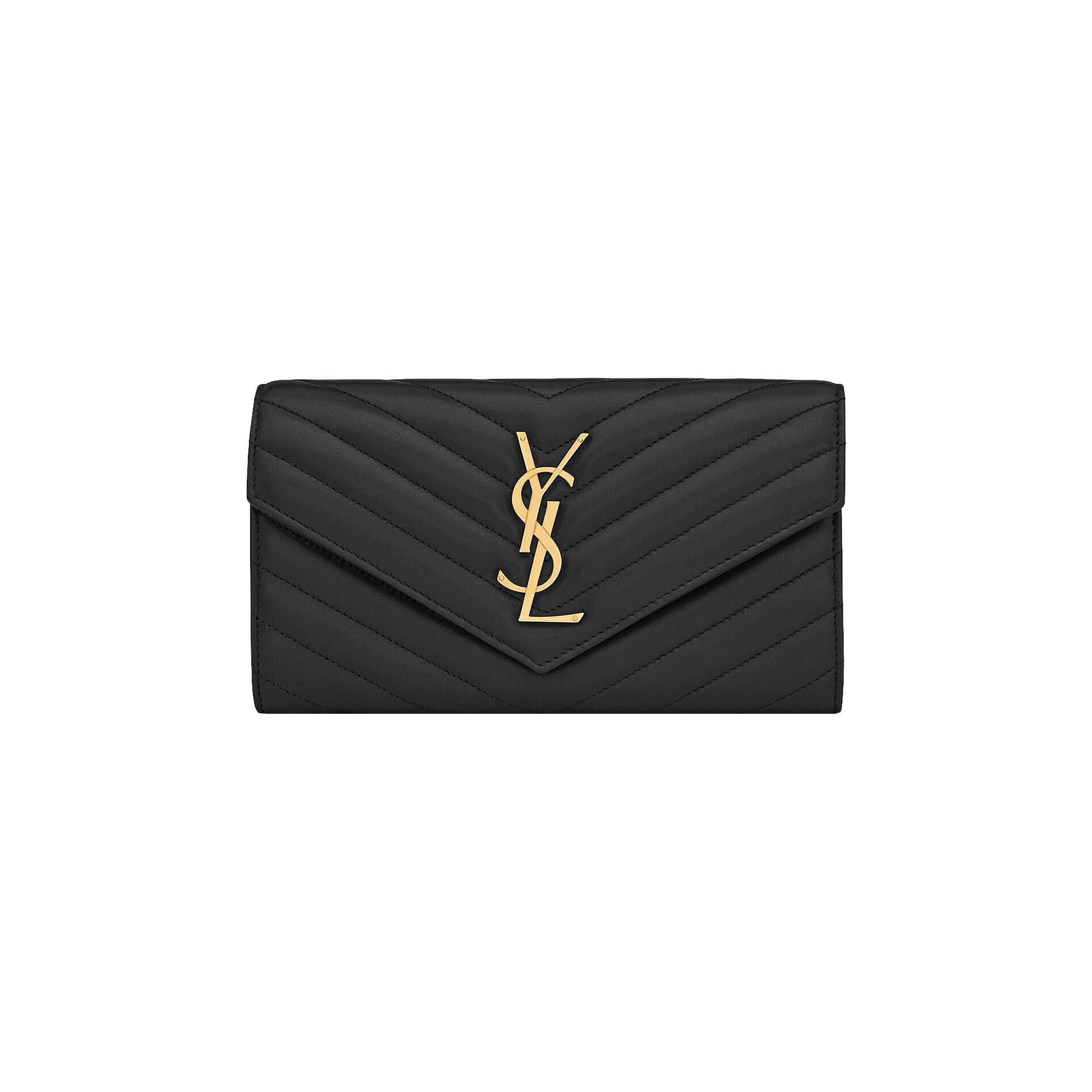 Pre-owned Saint Laurent Cassandre Matelassé Large Flap Wallet 'noir'