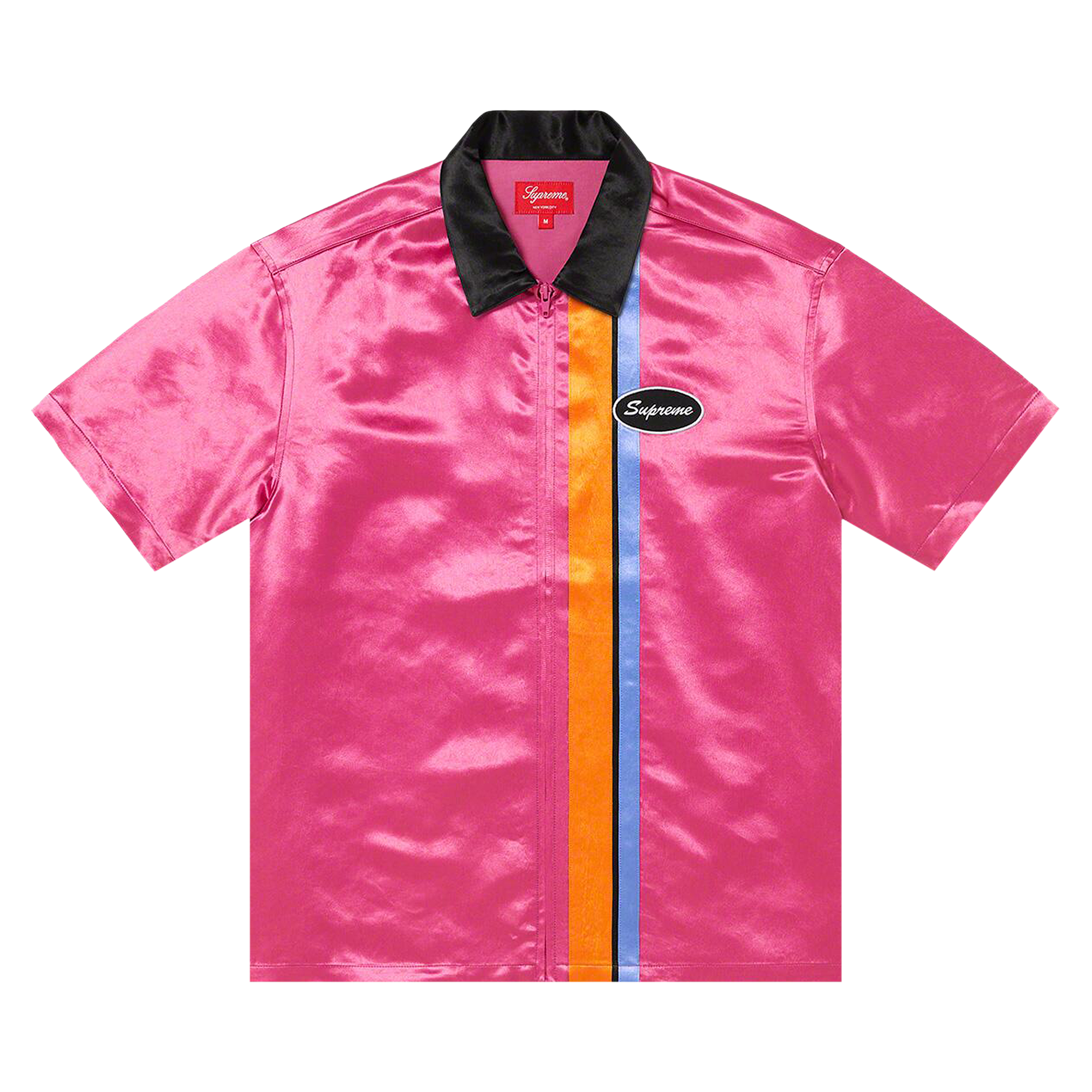 Pre-owned Supreme Satin Zip Up Short-sleeve Work Shirt 'pink'