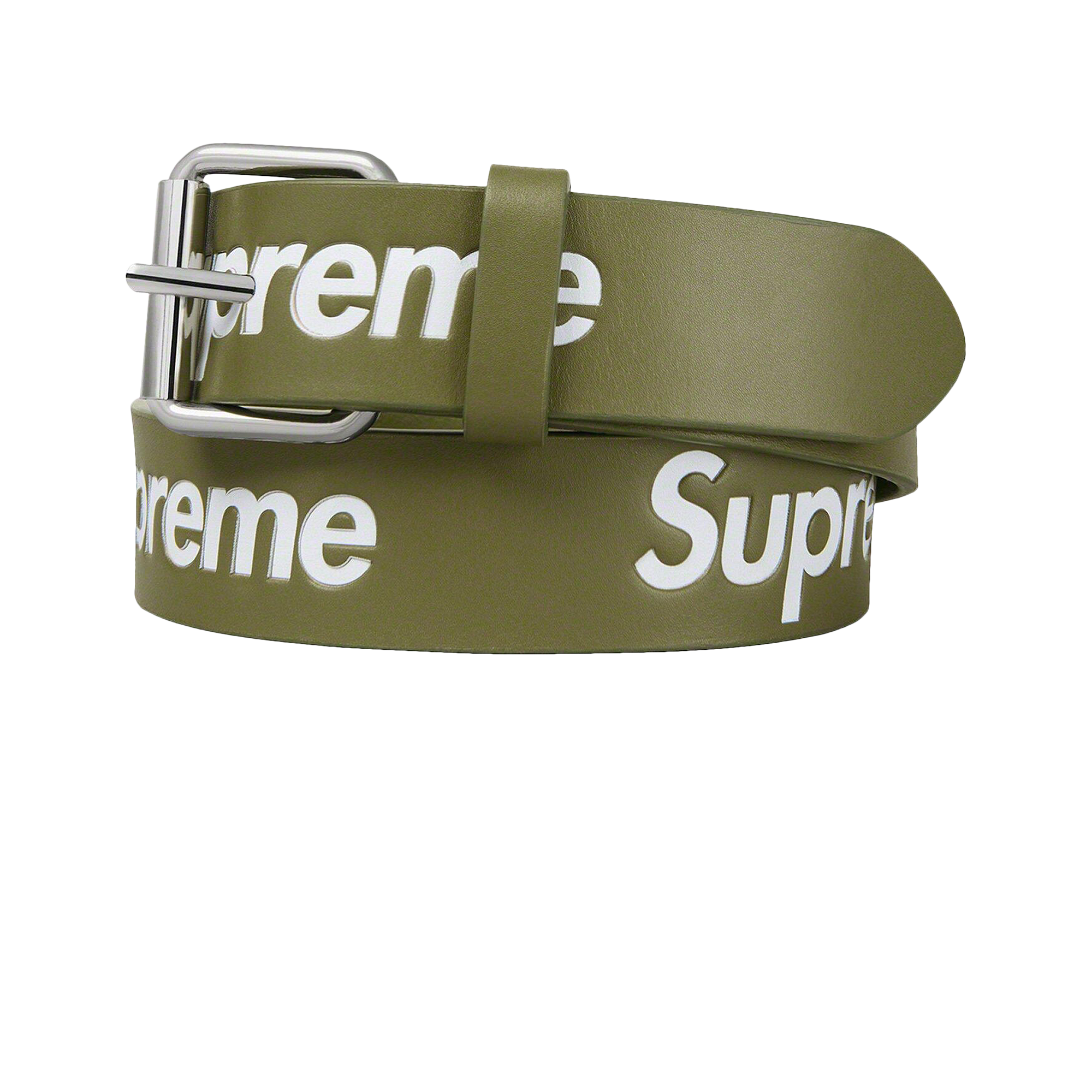 Pre-owned Supreme Repeat Leather Belt 'olive' In Green