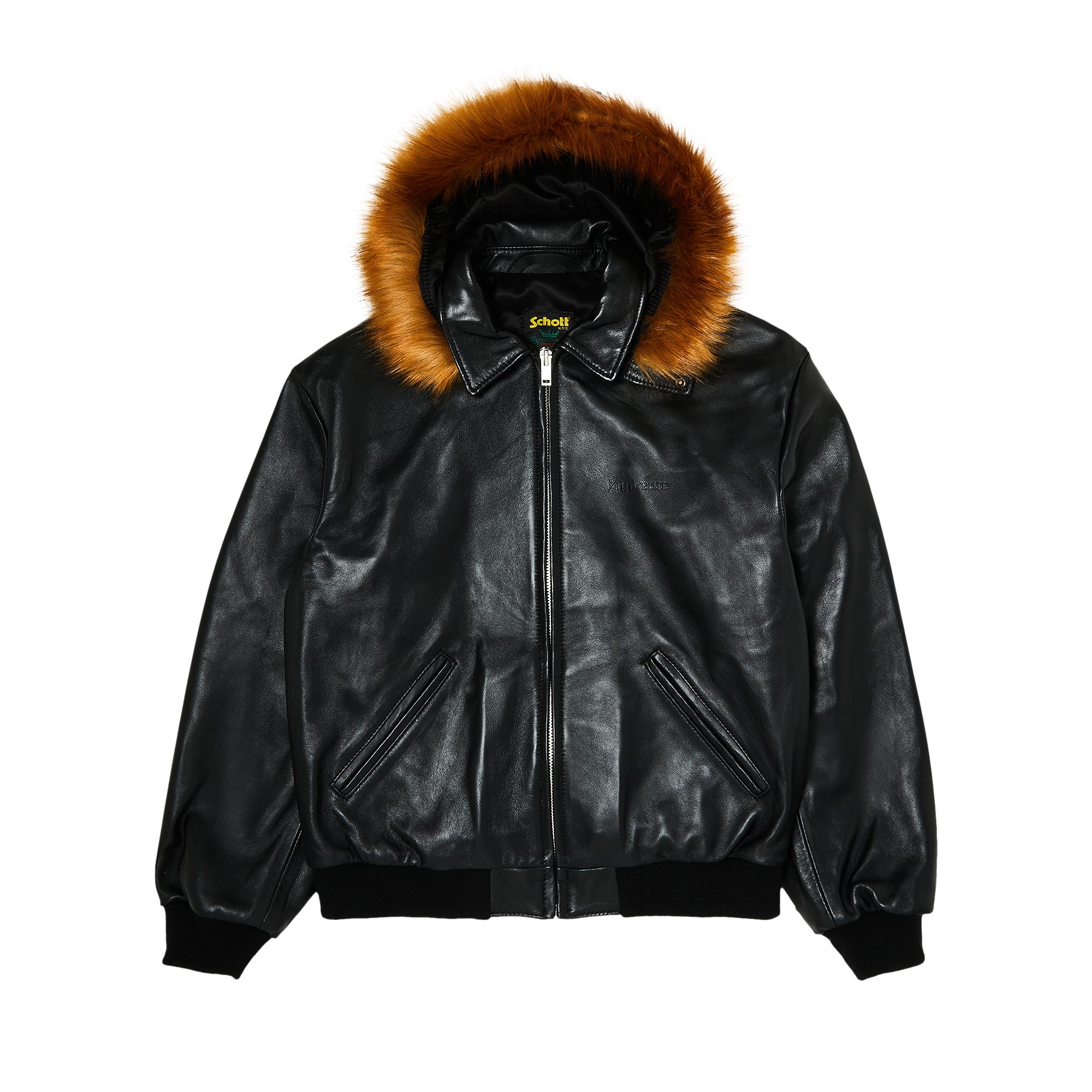 Pre-owned Supreme X Schott Hooded Leather Bomber Jacket 'black' | Men's Size Xl