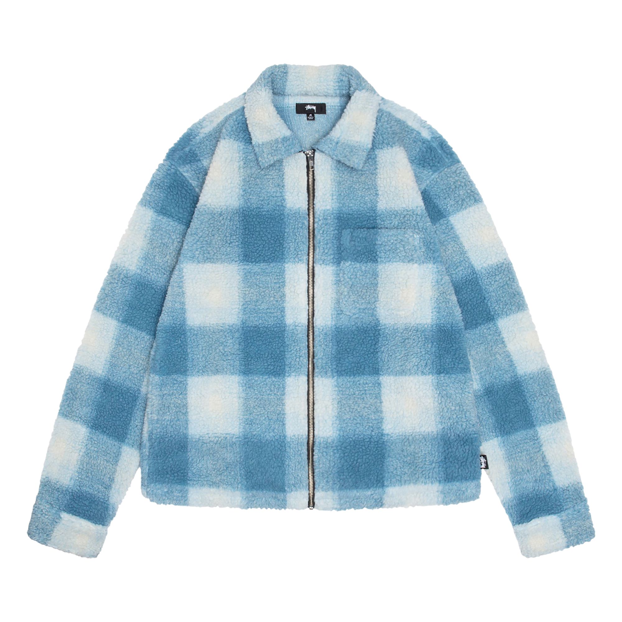 Stussy Shadow Plaid Zip Sherpa 'Light Blue' | Men's Size XL