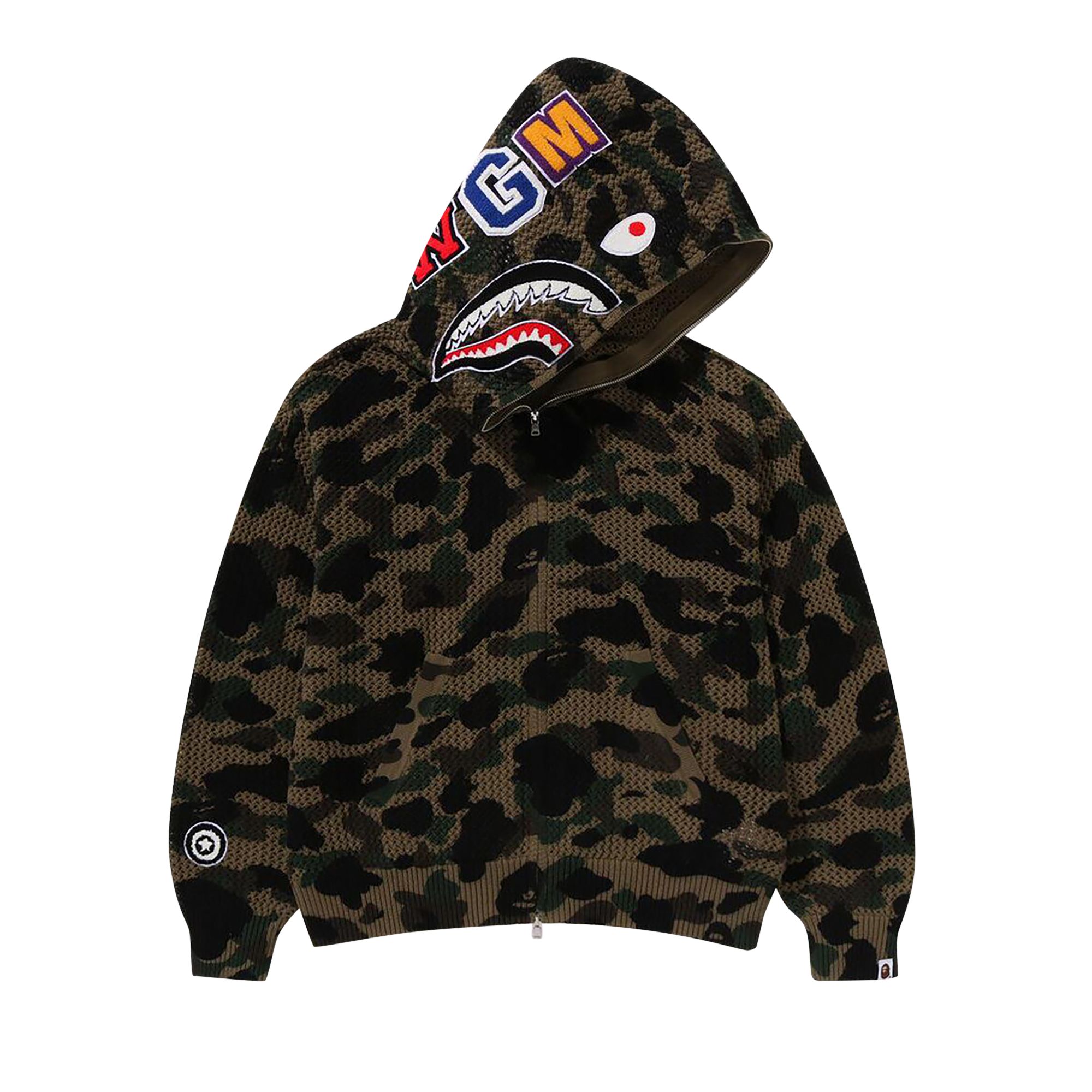 BAPE 1st Camo Crochet Shark Full Zip Hoodie 'Green' | Men's Size L