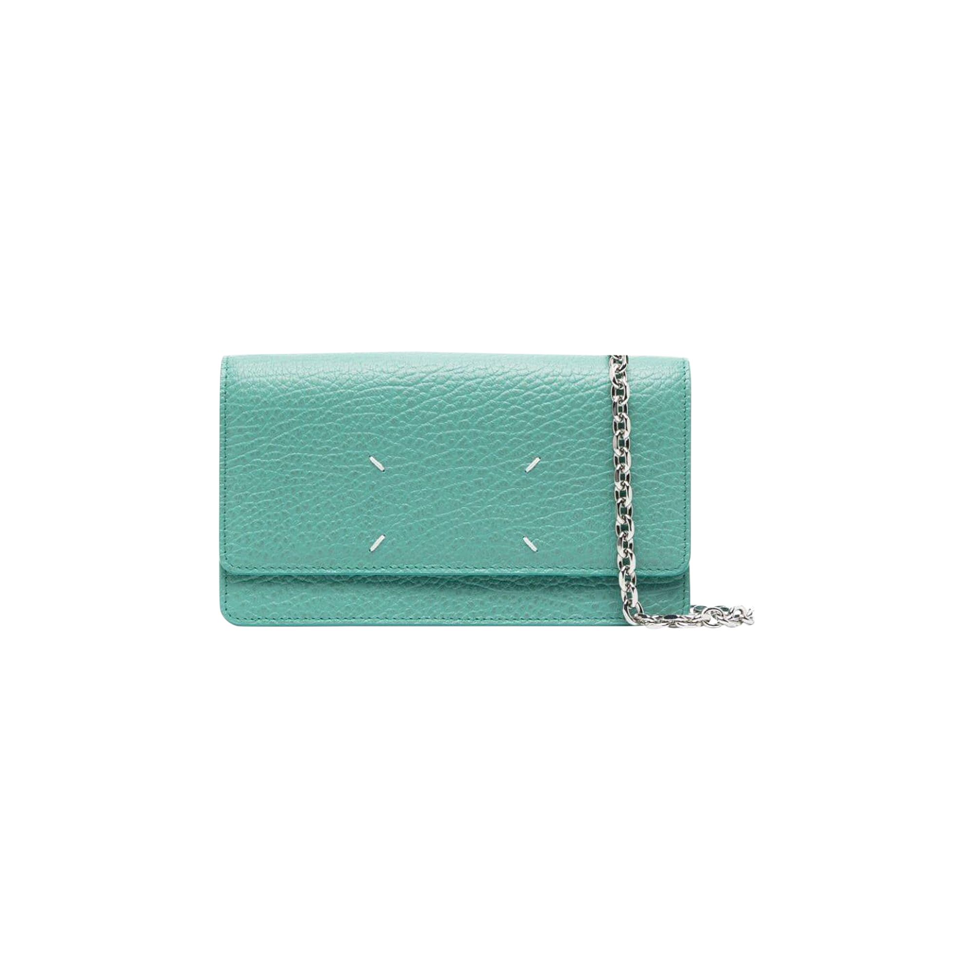 Pre-owned Maison Margiela Four Stitches Leather Wallet On Chain 'green' | Men's Size Onesize